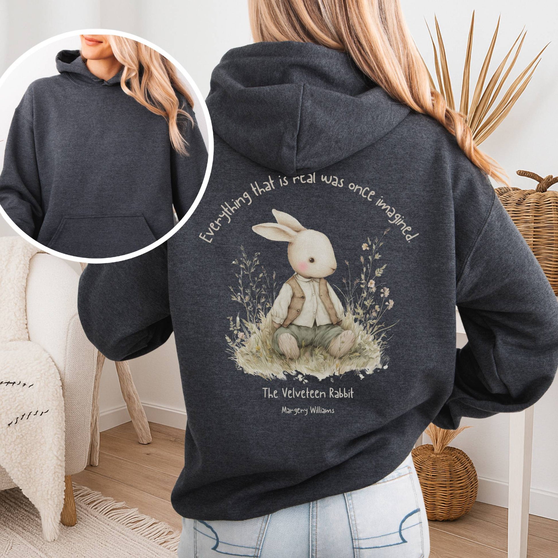 Hoodie Dark Heather / S Everything Real Was Once Imagined The Velveteen Rabbit Hoodie The Mystic Eden