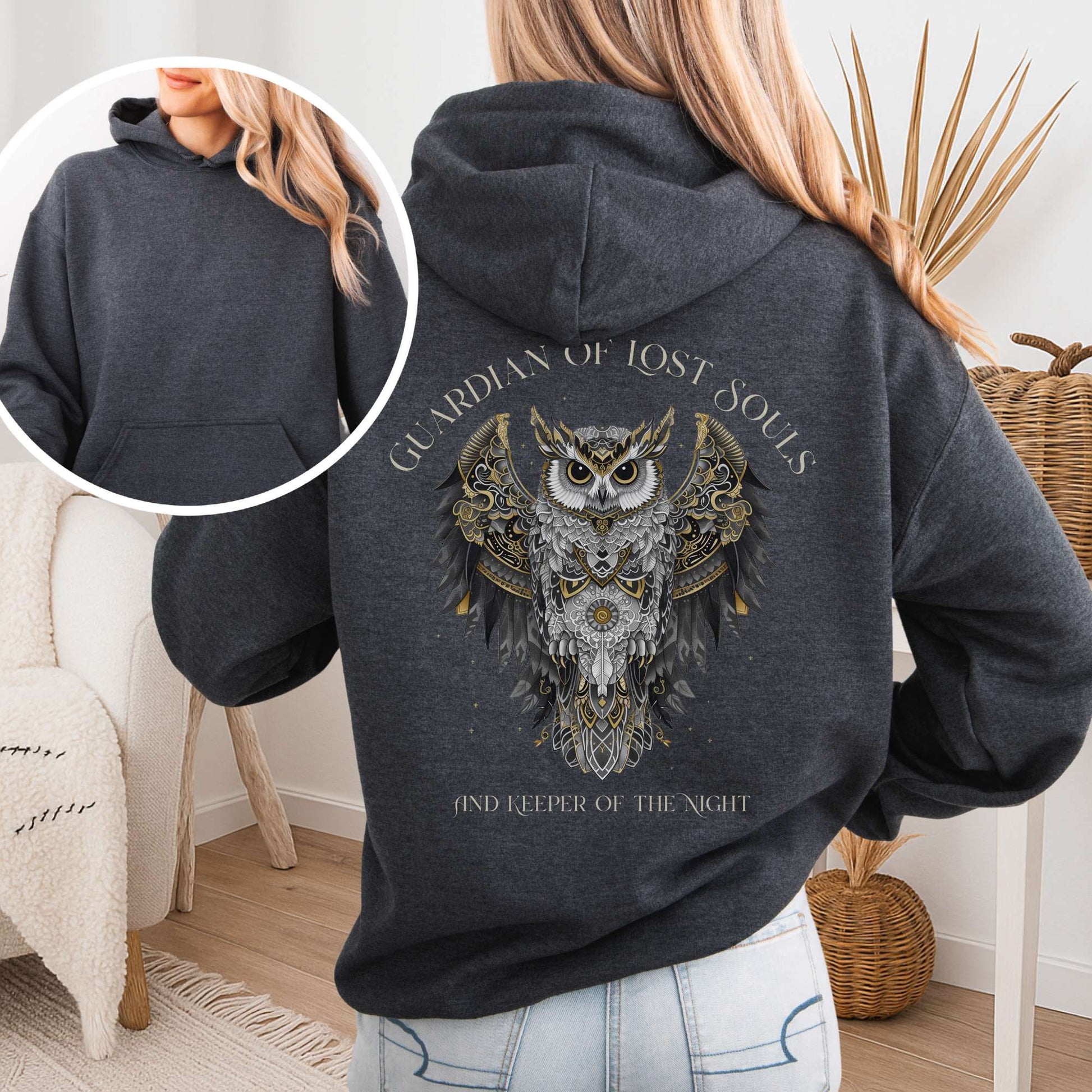 Hoodie Dark Heather / S Guardian of Lost Souls Mythic Owl Hoodie The Mystic Eden