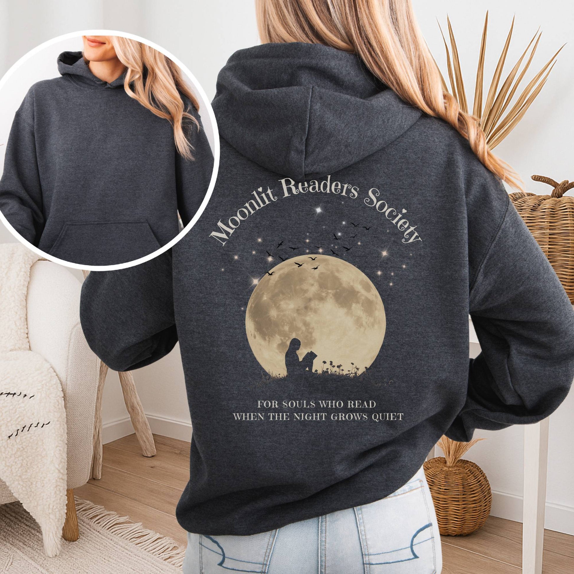 Hoodie Dark Heather / S Moonlit Readers Society Hoodie The Mystic Eden