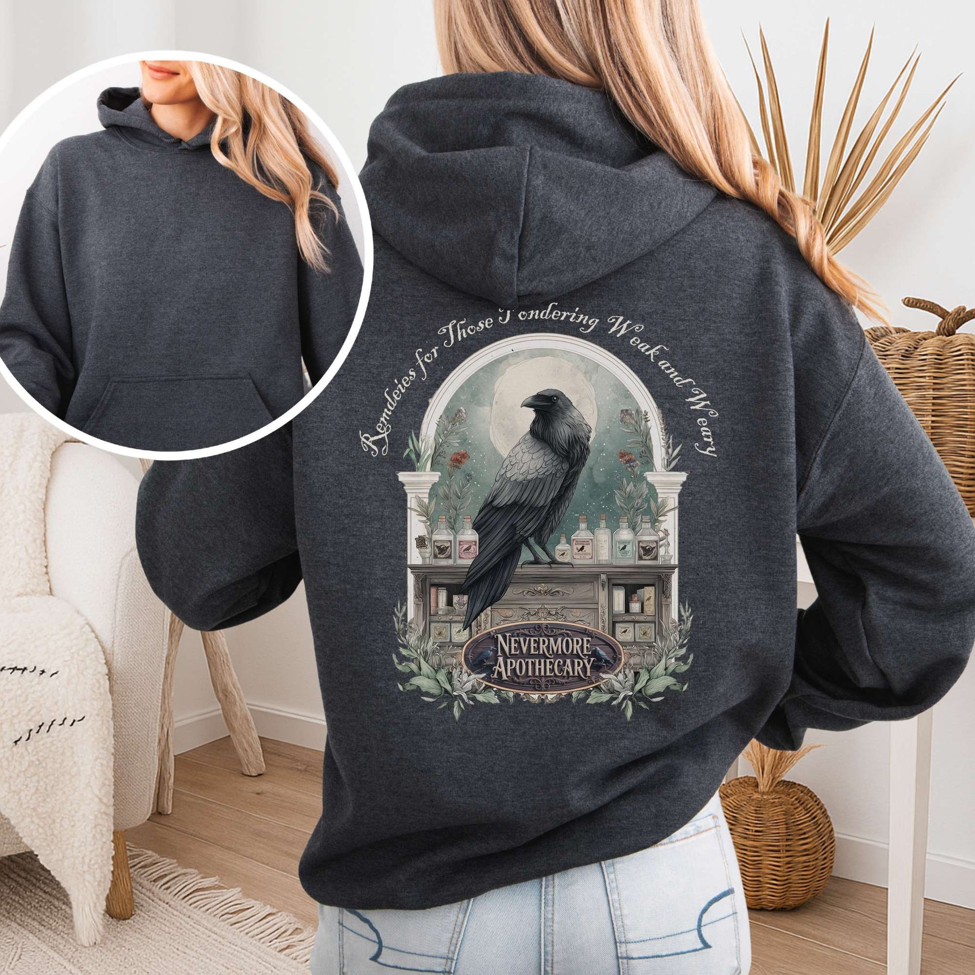 Hoodie Dark Heather / S Nevermore Apothecary Edgar Allan Poe Hoodie The Mystic Eden
