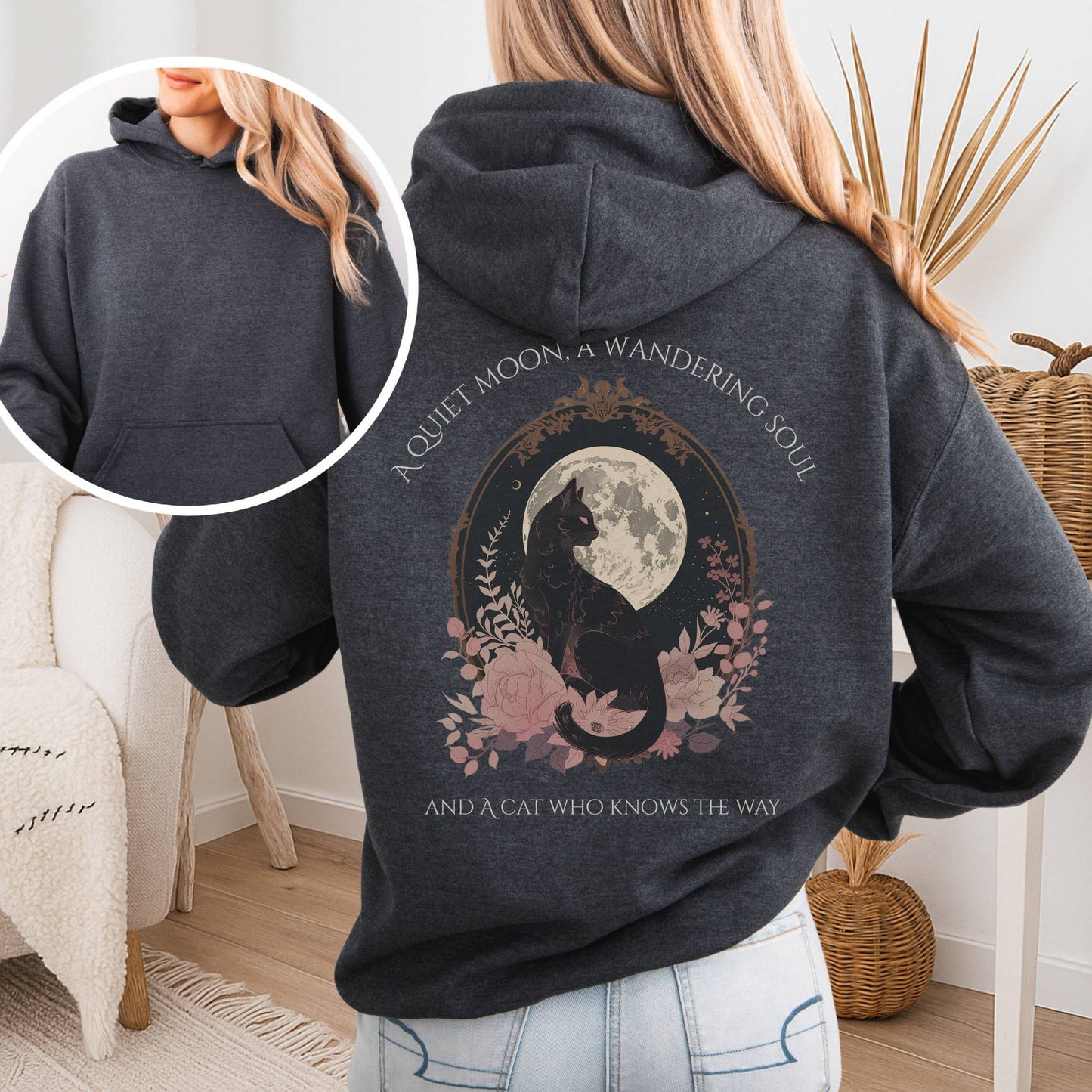 Hoodie Dark Heather / S The Cat Who Knows the Way Poetry Hoodie The Mystic Eden