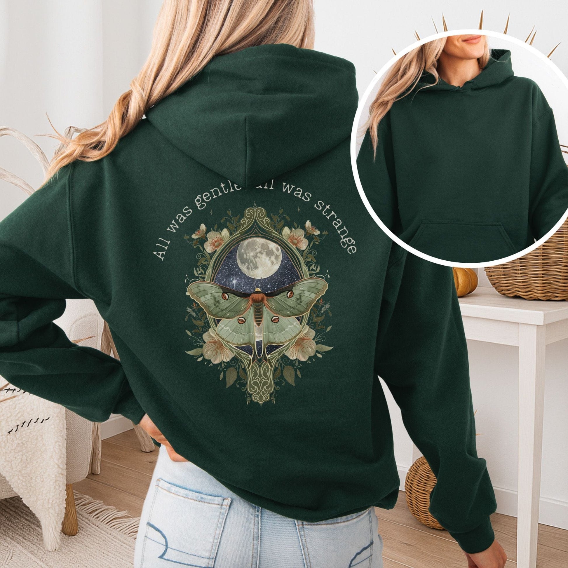 Hoodie Forest Green / S All Was Gentle All Was Strange Edgar Allan Poe Hoodie The Mystic Eden