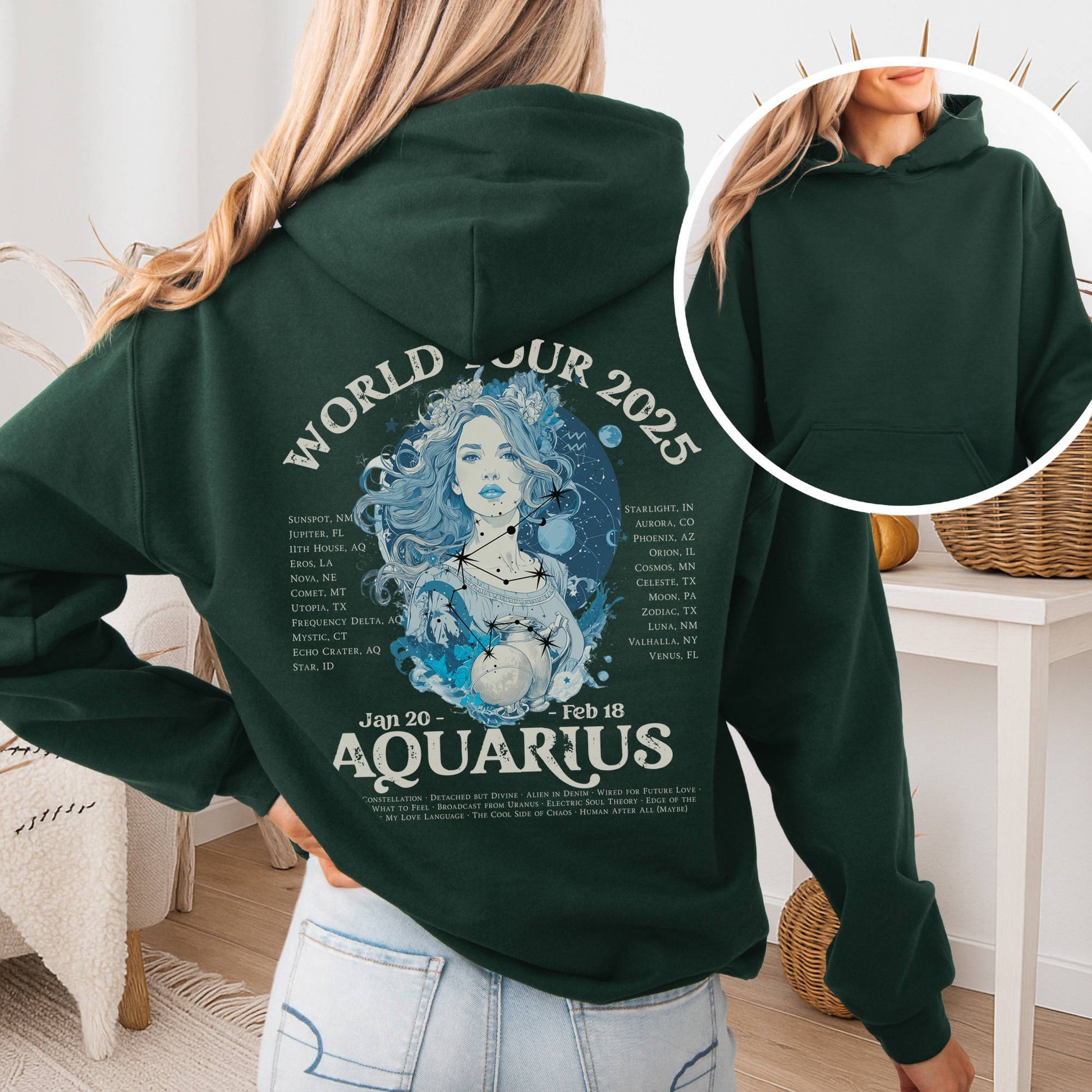 Hoodie Forest Green / S Aquarius Concert Hoodie - Zodiac World Tour 2025 Hoodie The Mystic Eden