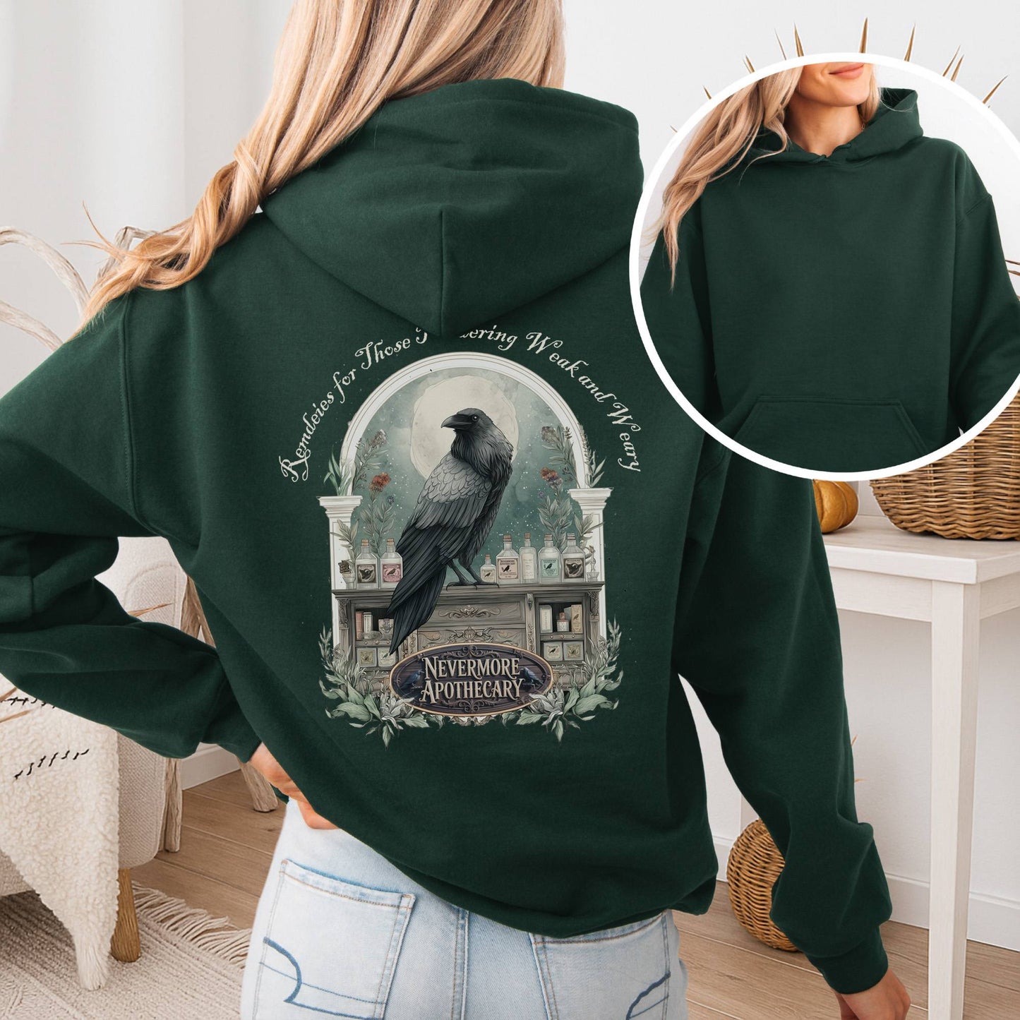 Hoodie Forest Green / S Nevermore Apothecary Edgar Allan Poe Hoodie The Mystic Eden
