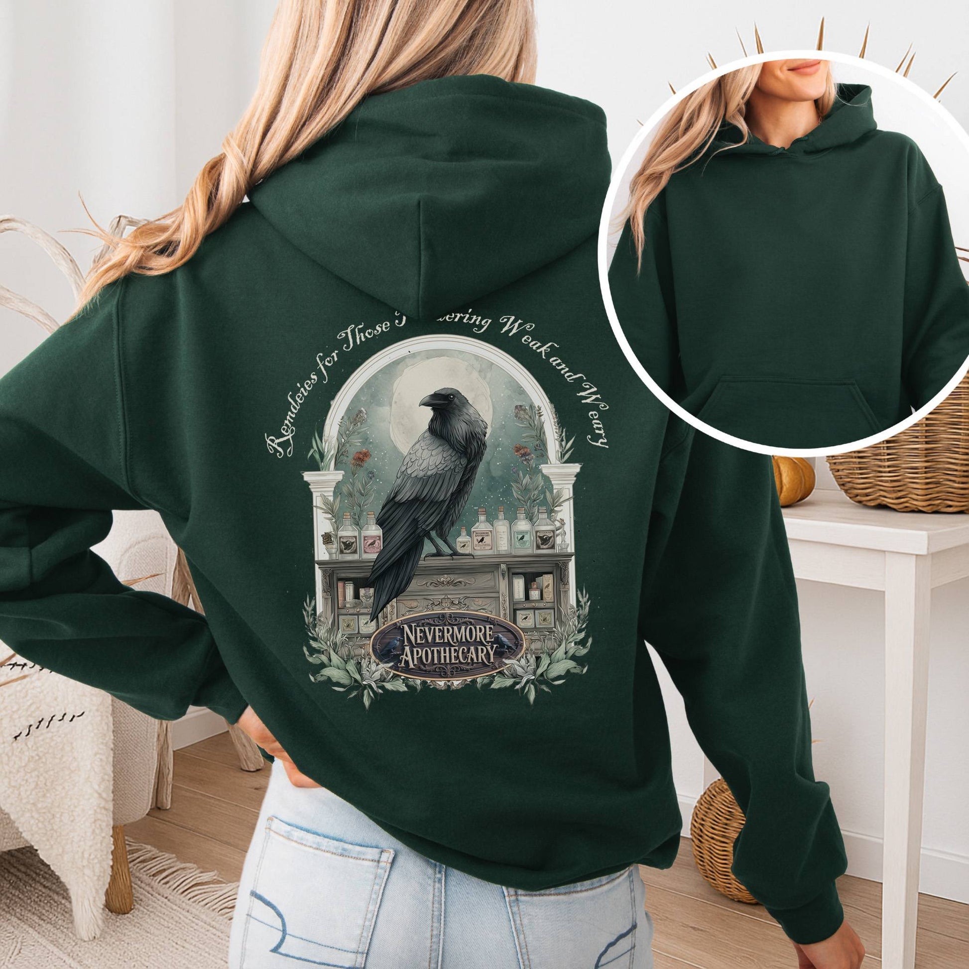 Hoodie Forest Green / S Nevermore Apothecary Edgar Allan Poe Hoodie The Mystic Eden
