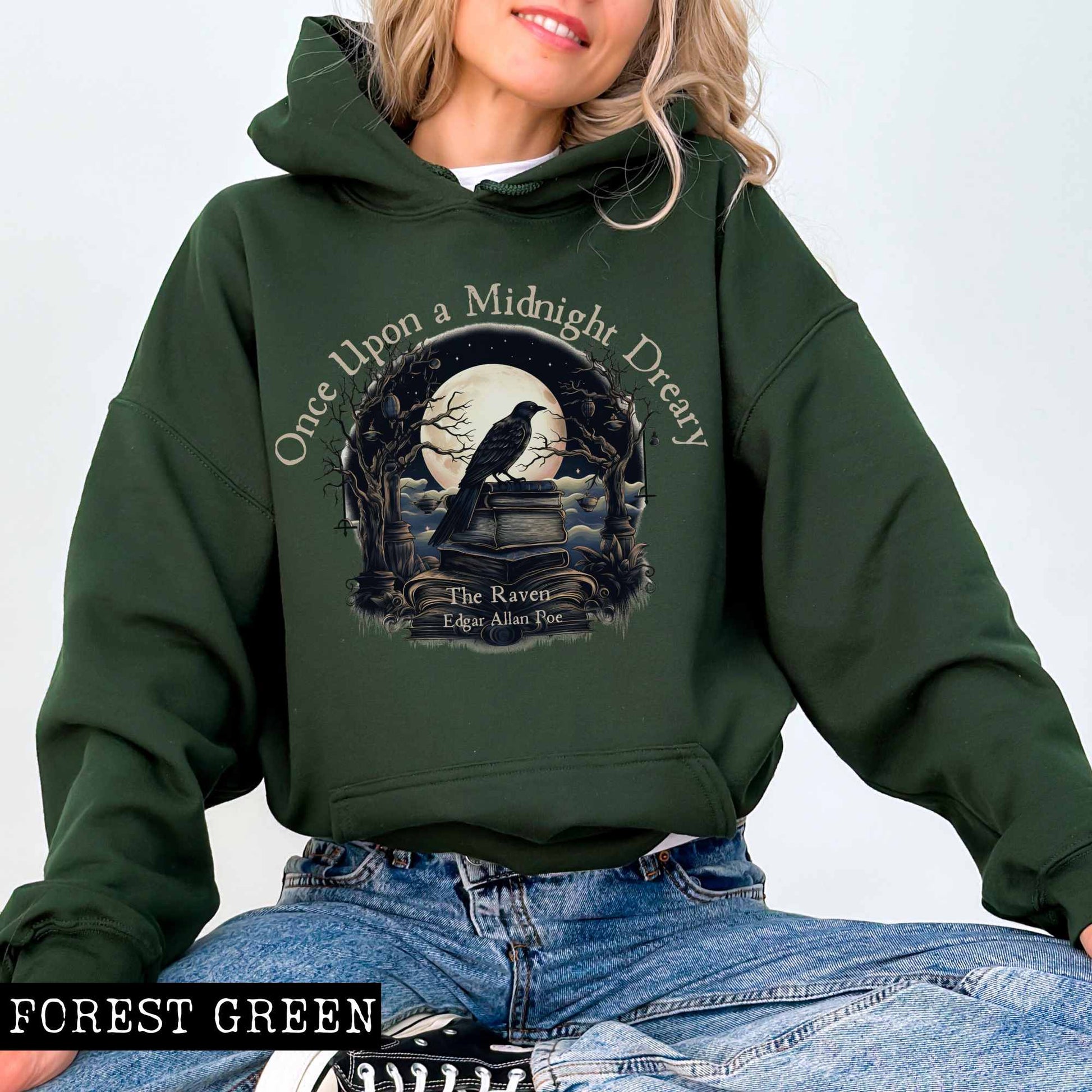Hoodie Forest Green / S Once Upon a Midnight Dreary Edgar Allan Poe Hoodie The Mystic Eden