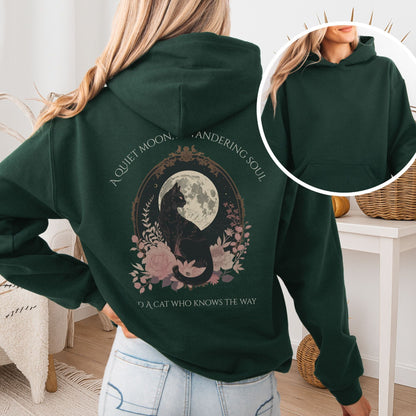 Hoodie Forest Green / S The Cat Who Knows the Way Poetry Hoodie The Mystic Eden