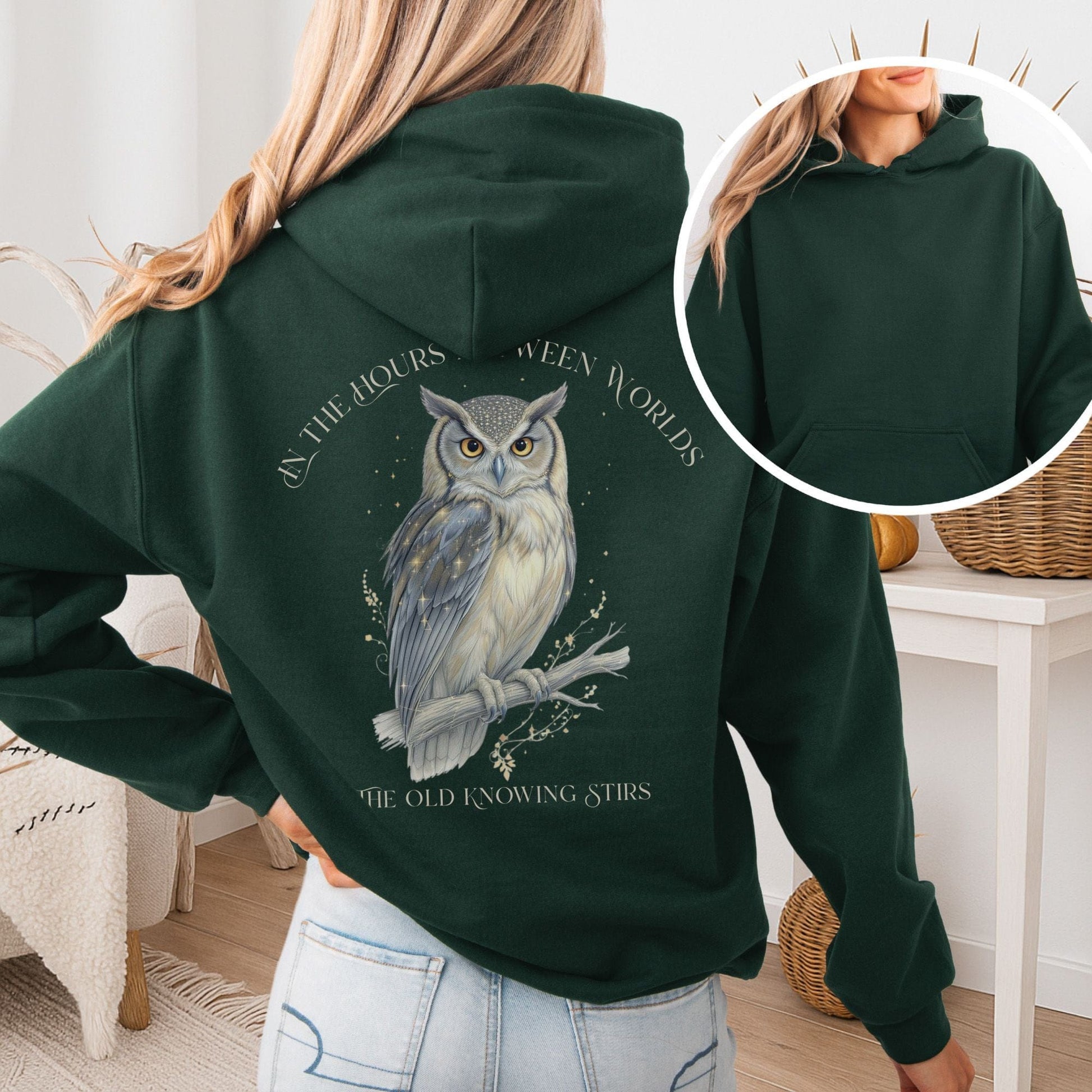 Hoodie Forest Green / S The Old Knowing Stirs Mystical Owl Hoodie The Mystic Eden