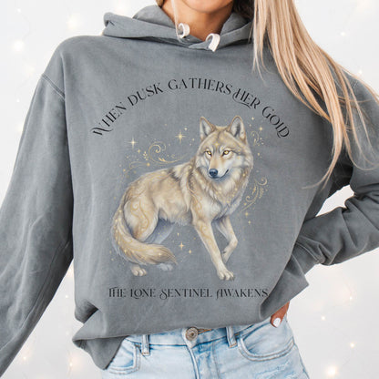 Hoodie Grey / S When Dusk Gathers Her Gold Mystical Wolf Hoodie The Mystic Eden