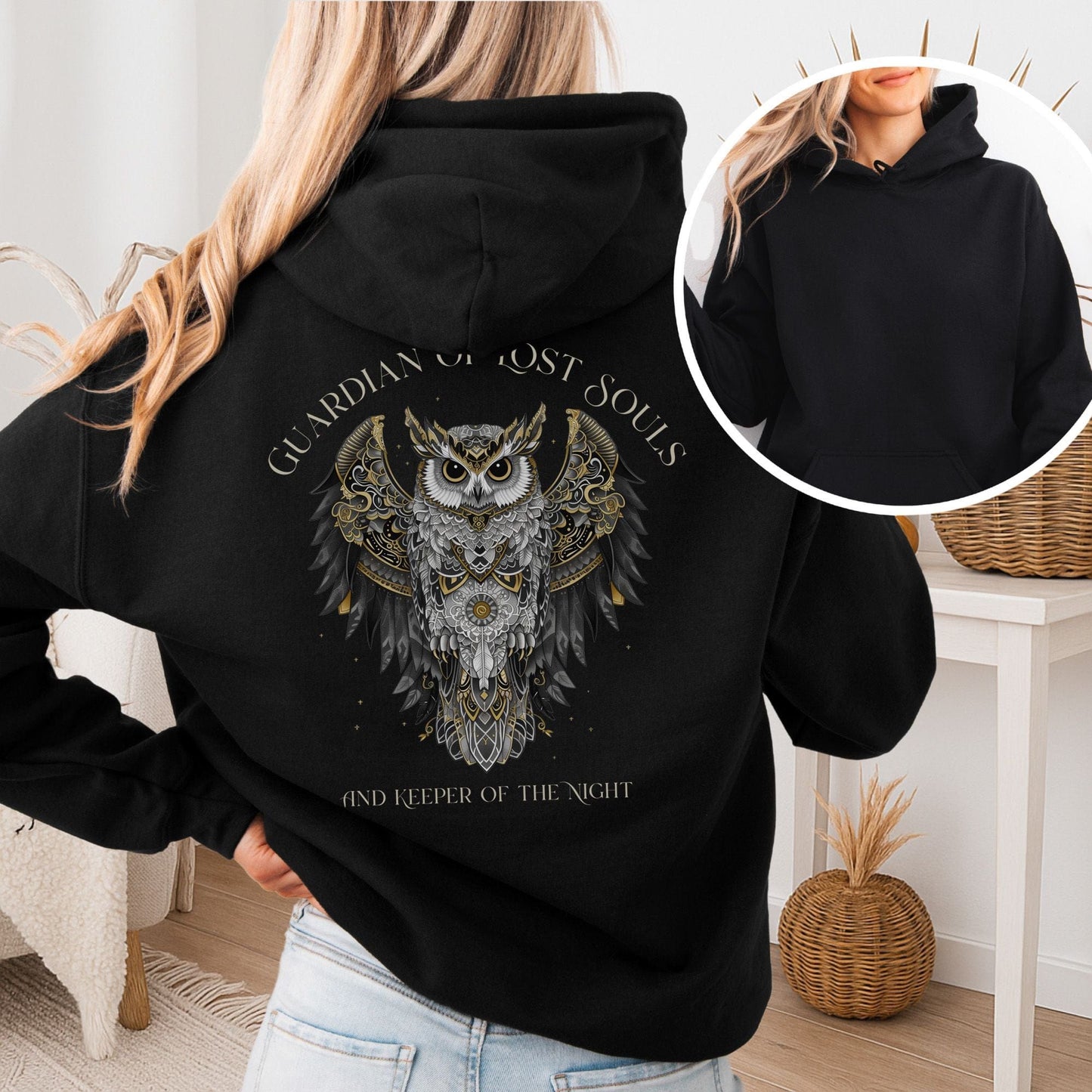 Hoodie Guardian of Lost Souls Mythic Owl Hoodie The Mystic Eden