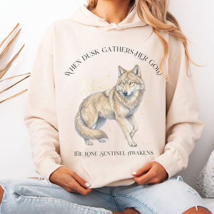 Hoodie Ivory / S When Dusk Gathers Her Gold Mystical Wolf Hoodie The Mystic Eden