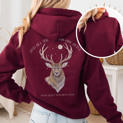 Hoodie Maroon / S All the Woods Are Alive With Watchful Eyes Walter de la Mare Hoodie The Mystic Eden