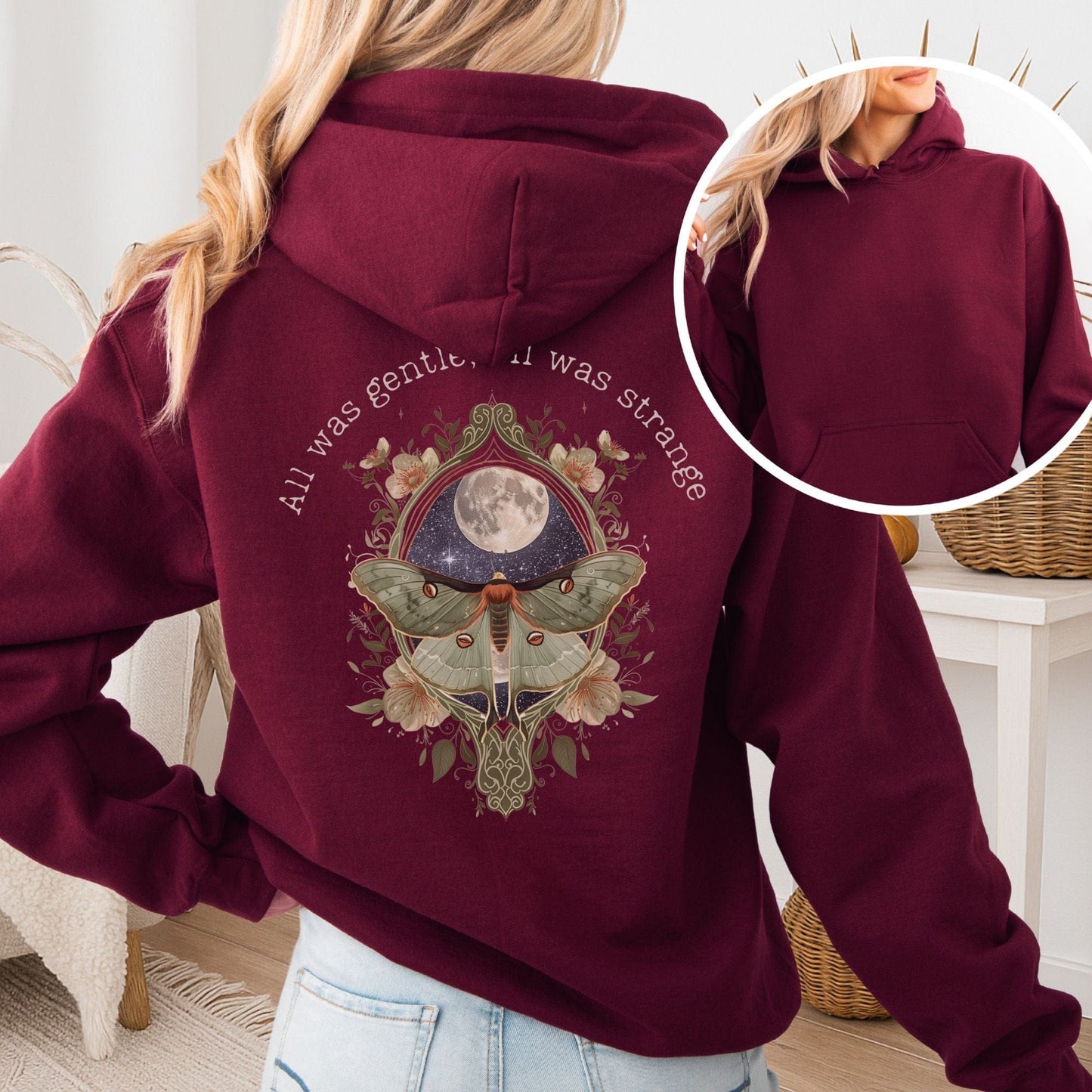 Hoodie Maroon / S All Was Gentle All Was Strange Edgar Allan Poe Hoodie The Mystic Eden