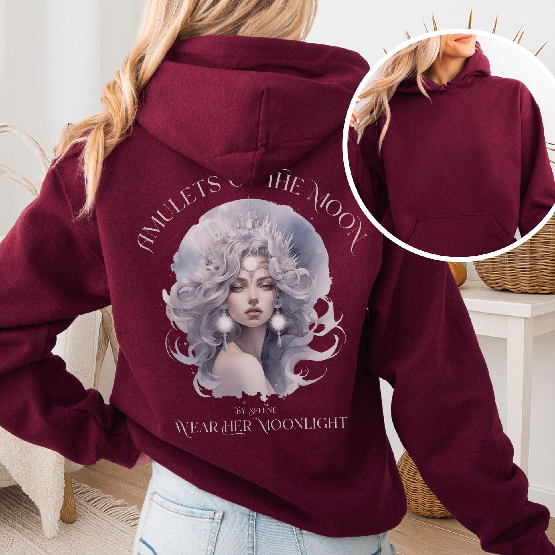 Hoodie Maroon / S Amulets of the Moon Hoodie – Celestial Goddess Tee The Mystic Eden
