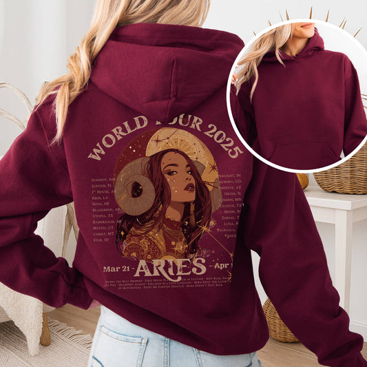 Hoodie Maroon / S Aries Concert Hoodie - Zodiac World Tour 2025 Hoodie The Mystic Eden