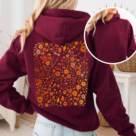 Hoodie Maroon / S Autumn Wildflower Hoodie – Cottagecore Floral Tee The Mystic Eden