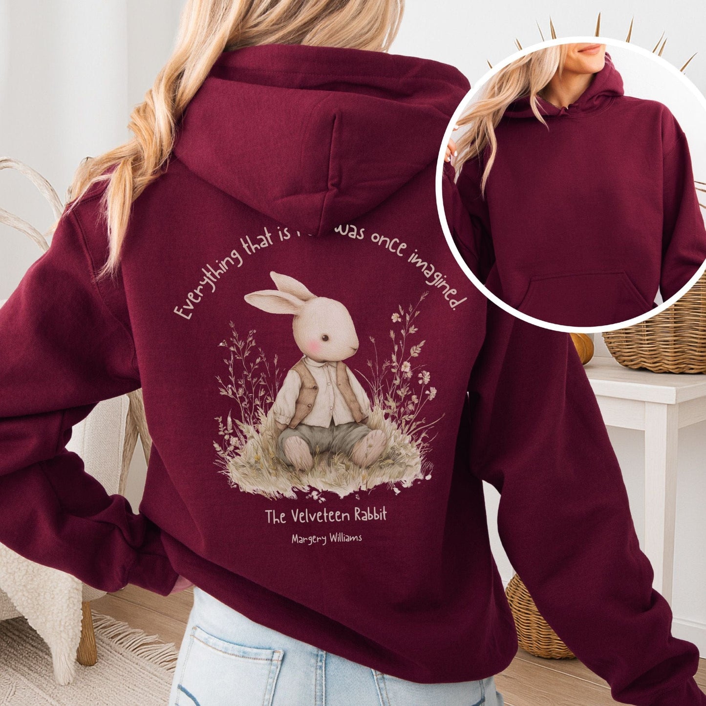 Hoodie Maroon / S Everything Real Was Once Imagined The Velveteen Rabbit Hoodie The Mystic Eden