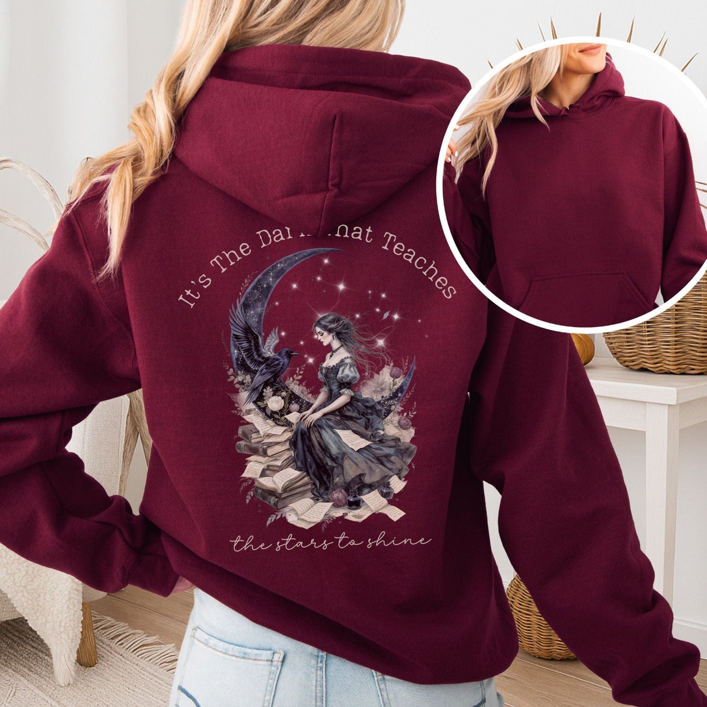 Hoodie Maroon / S It's the Dark That Teaches the Stars to Shine Poe Inspired Hoodie The Mystic Eden