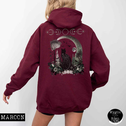 Hoodie Maroon / S Mystical Black Cat Hoodie The Mystic Eden