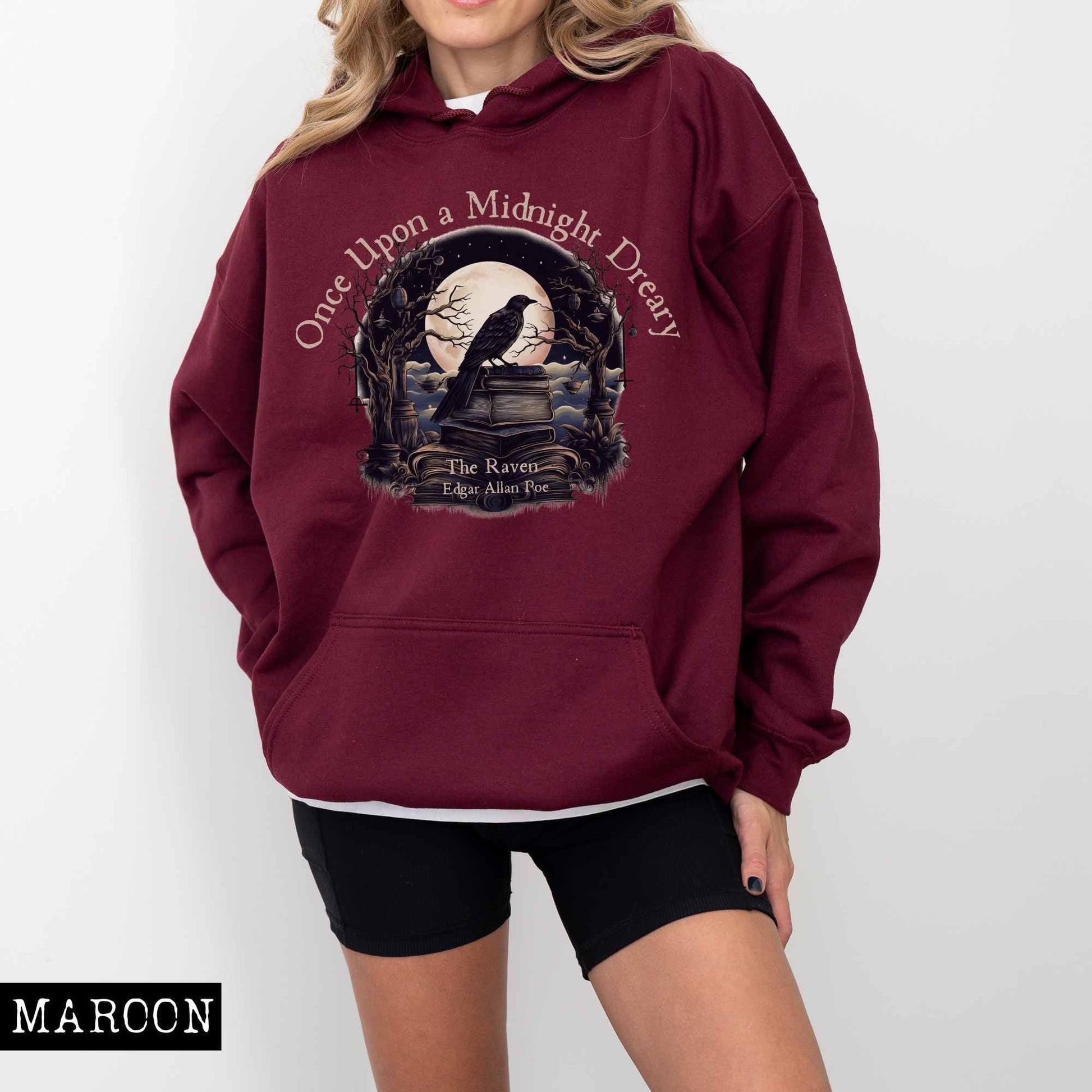 Hoodie Maroon / S Once Upon a Midnight Dreary Edgar Allan Poe Hoodie The Mystic Eden