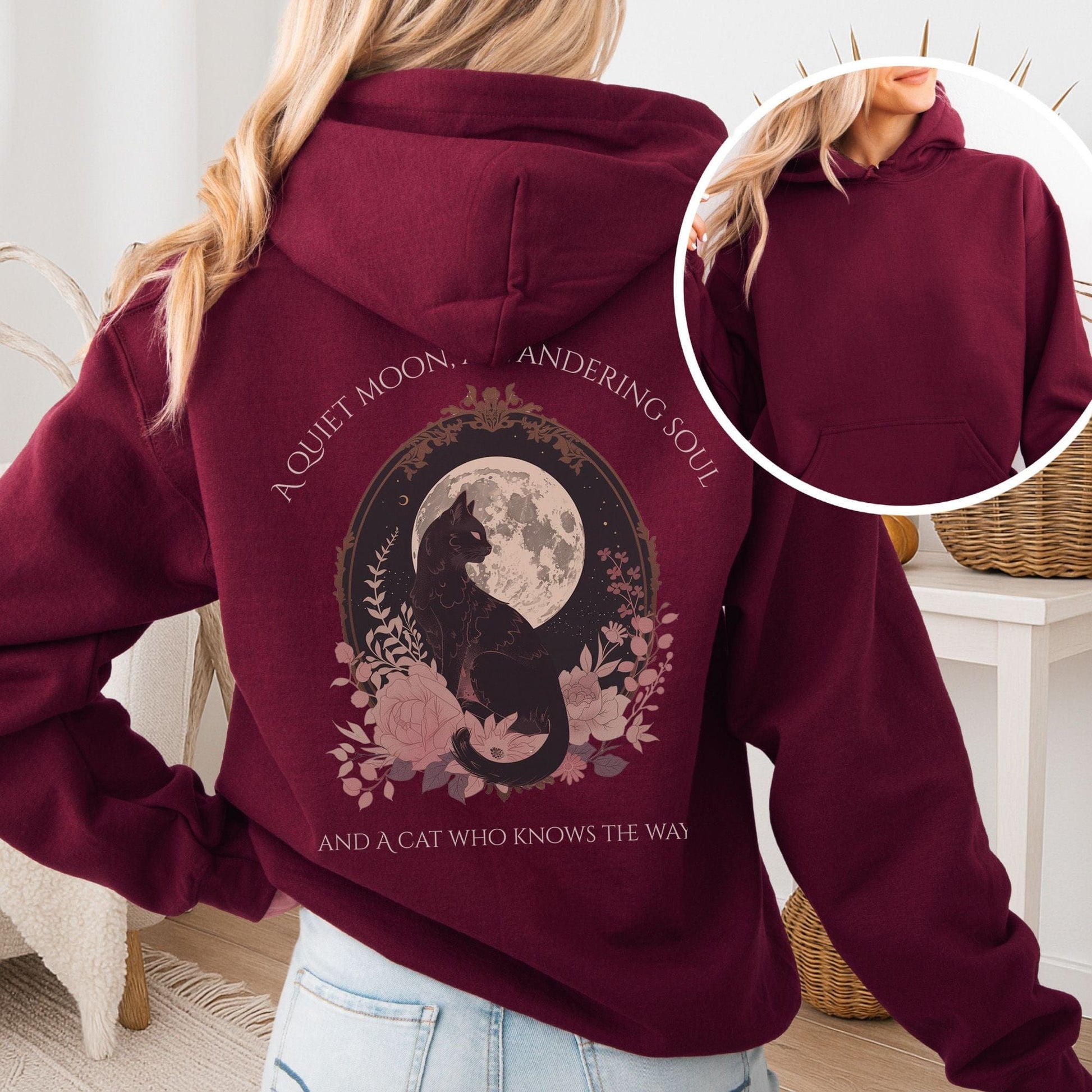 Hoodie Maroon / S The Cat Who Knows the Way Poetry Hoodie The Mystic Eden