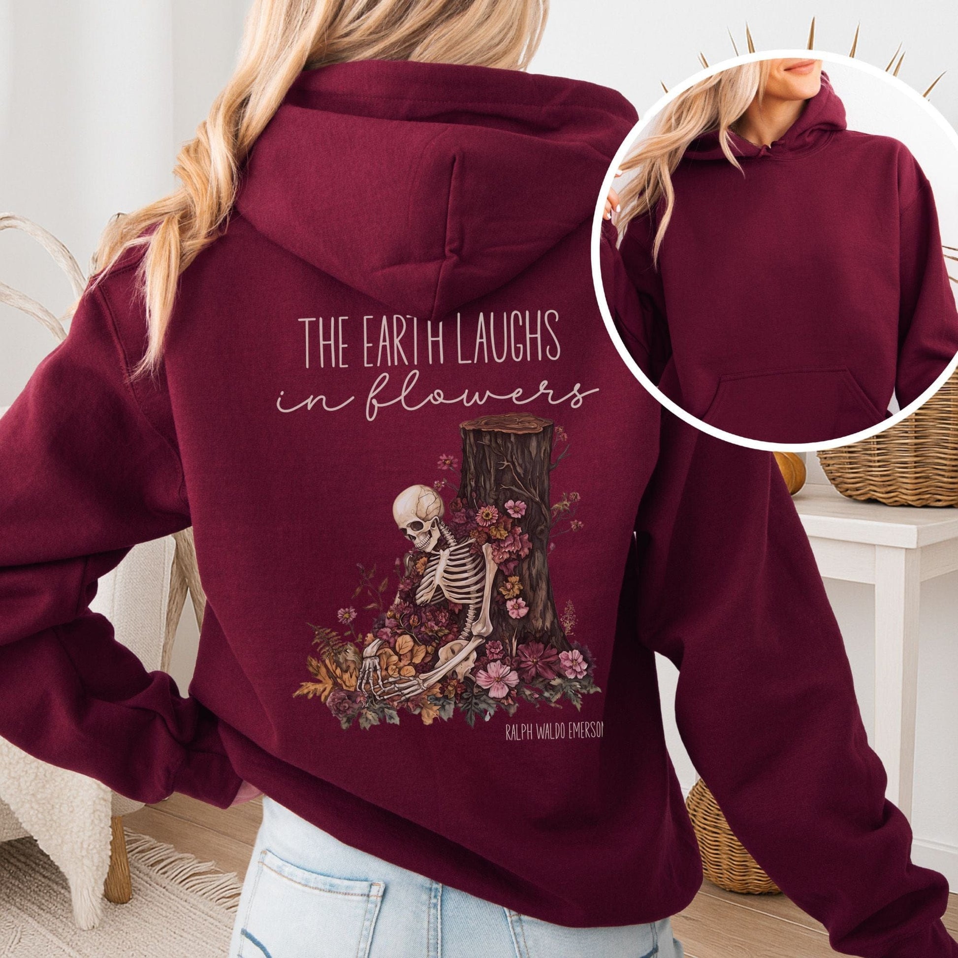 Hoodie Maroon / S The Earth Laughs in Flowers Ralph Waldo Emerson Hoodie The Mystic Eden