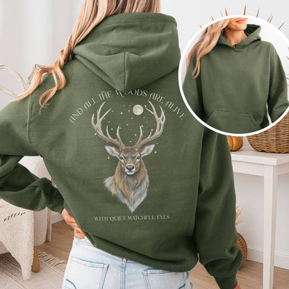 Hoodie Military Green / S All the Woods Are Alive With Watchful Eyes Walter de la Mare Hoodie The Mystic Eden