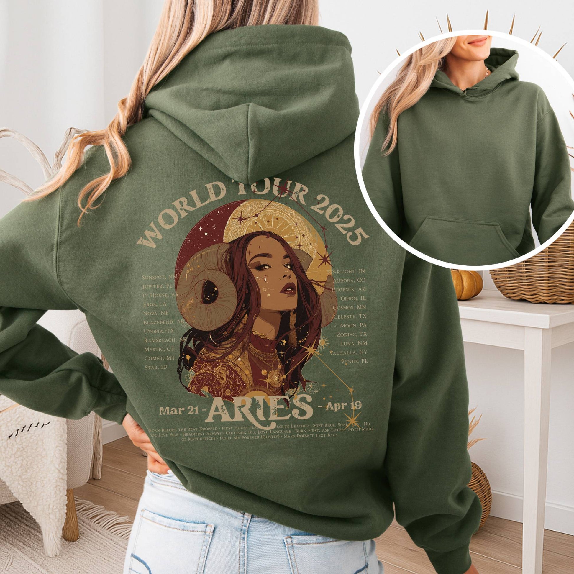 Hoodie Military Green / S Aries Concert Hoodie - Zodiac World Tour 2025 Hoodie The Mystic Eden