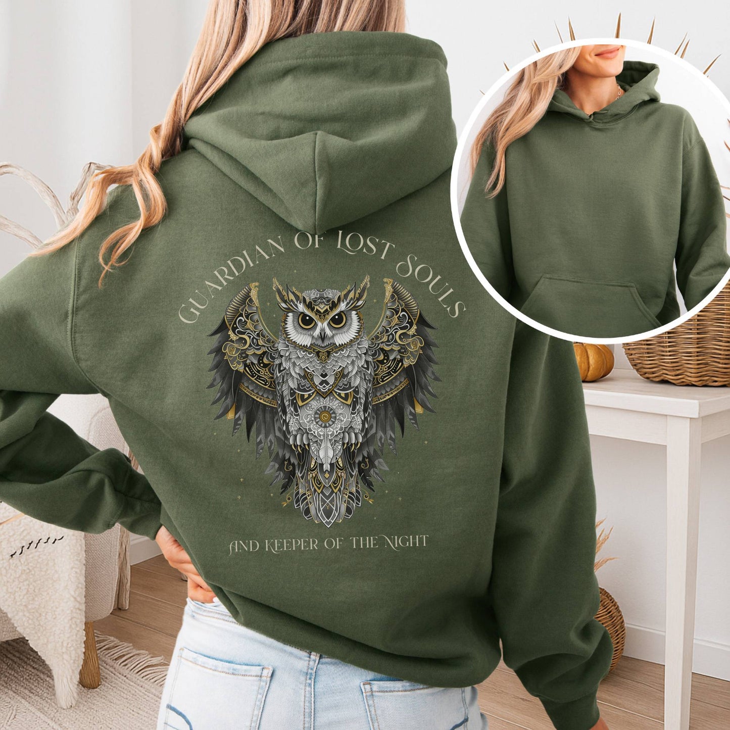 Hoodie Military Green / S Guardian of Lost Souls Mythic Owl Hoodie The Mystic Eden