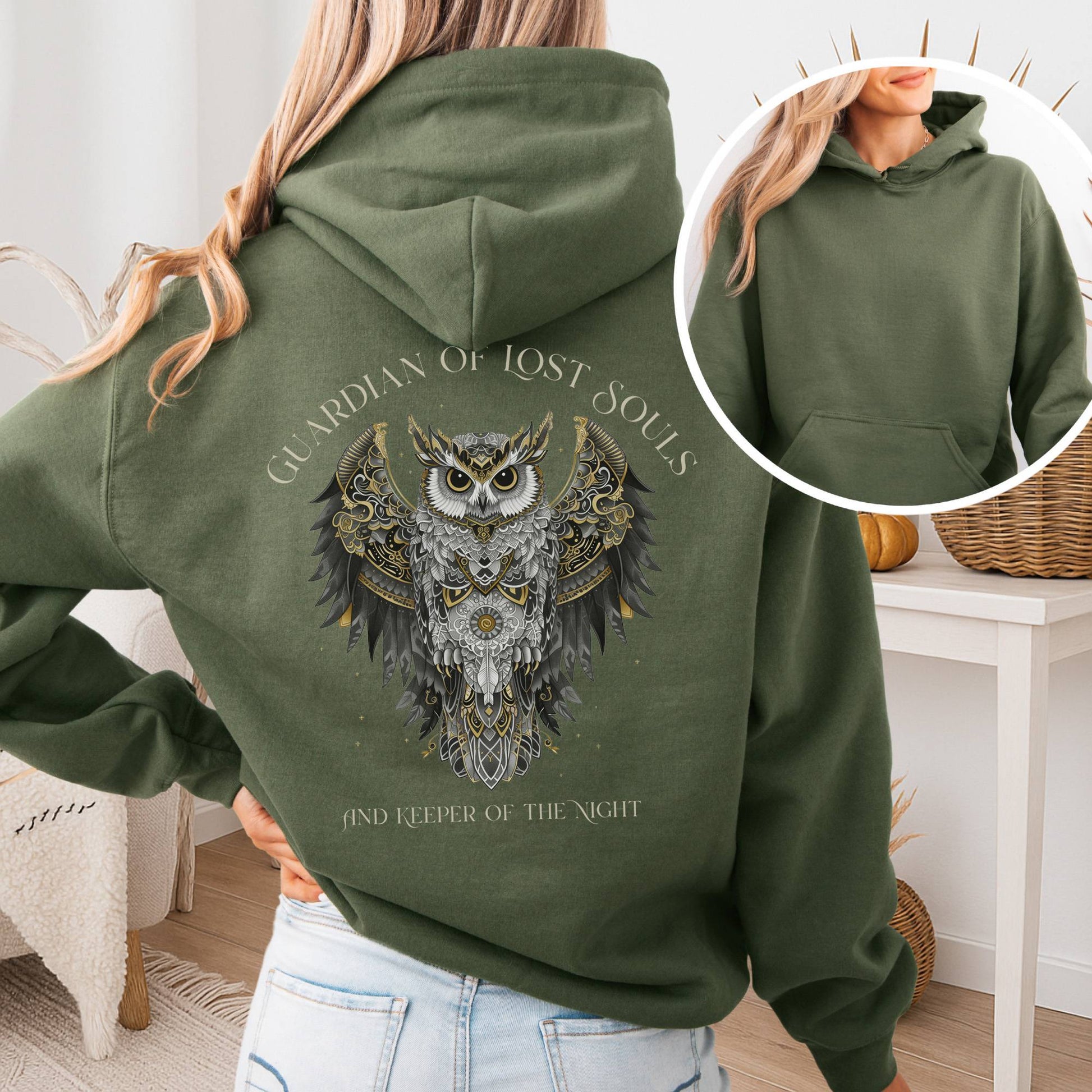 Hoodie Military Green / S Guardian of Lost Souls Mythic Owl Hoodie The Mystic Eden
