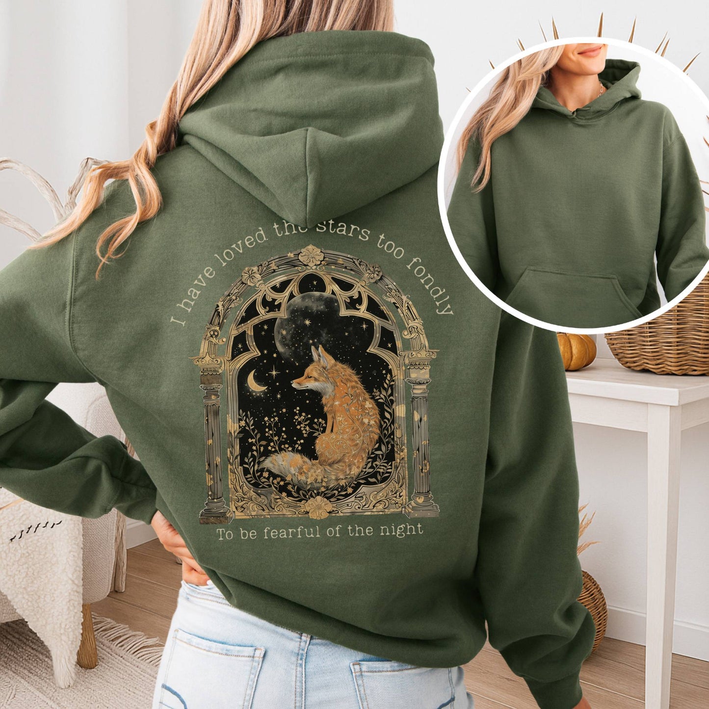 Hoodie Military Green / S I Have Loved the Stars Too Fondly Sarah Williams Poetry Hoodie The Mystic Eden