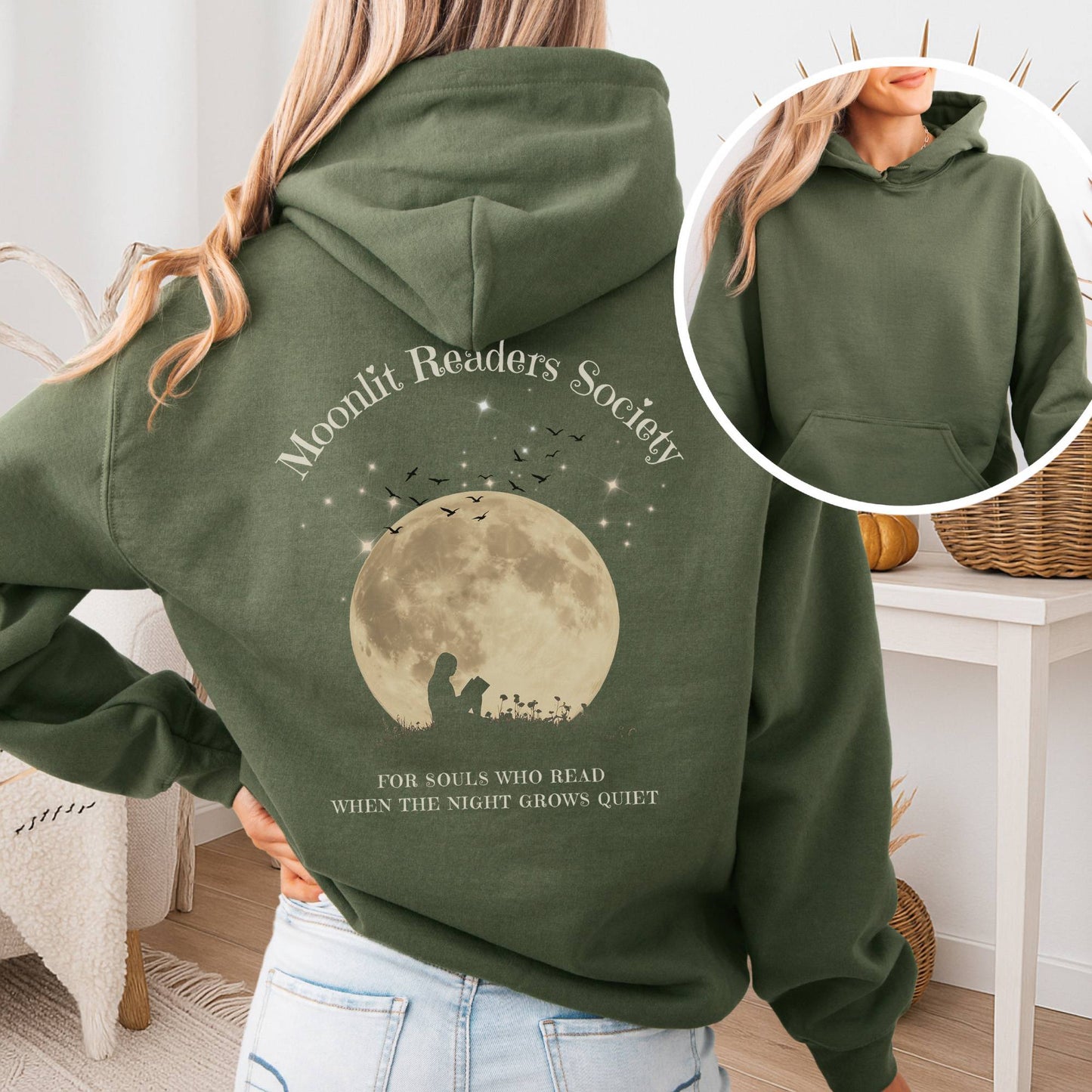 Hoodie Military Green / S Moonlit Readers Society Hoodie The Mystic Eden