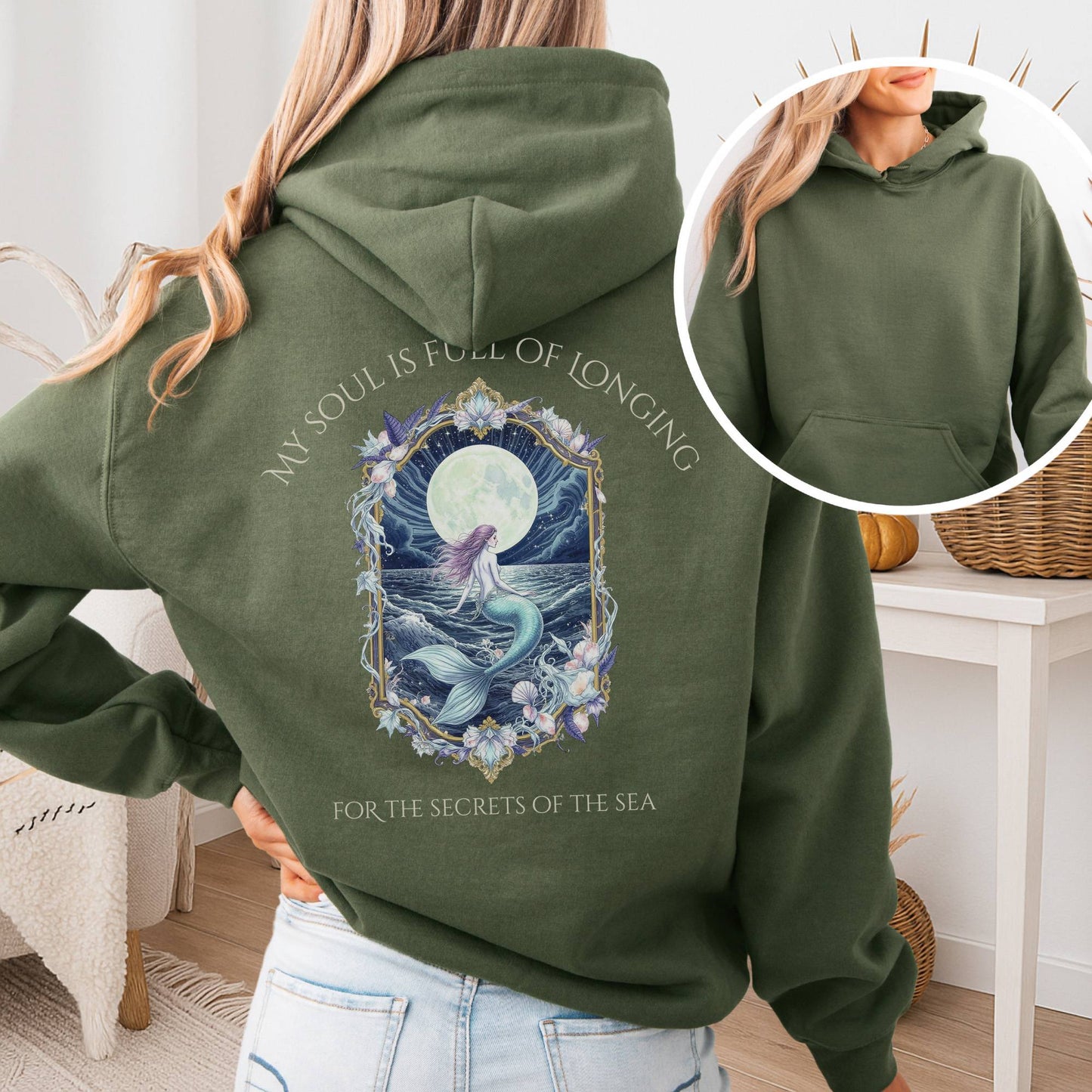 Hoodie Military Green / S My Soul Is Full of Longing Poetry Hoodie The Mystic Eden