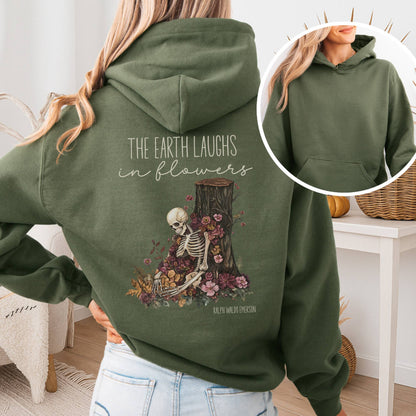 Hoodie Military Green / S The Earth Laughs in Flowers Ralph Waldo Emerson Hoodie The Mystic Eden