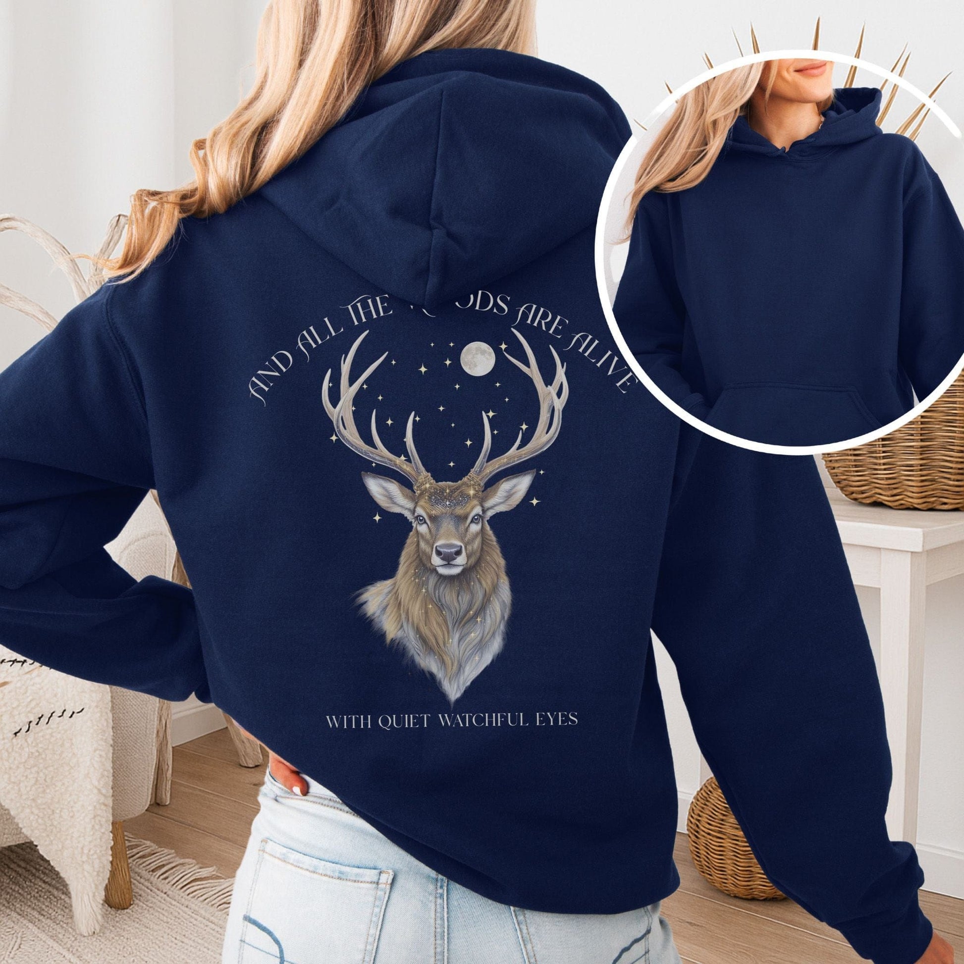 Hoodie Navy / S All the Woods Are Alive With Watchful Eyes Walter de la Mare Hoodie The Mystic Eden