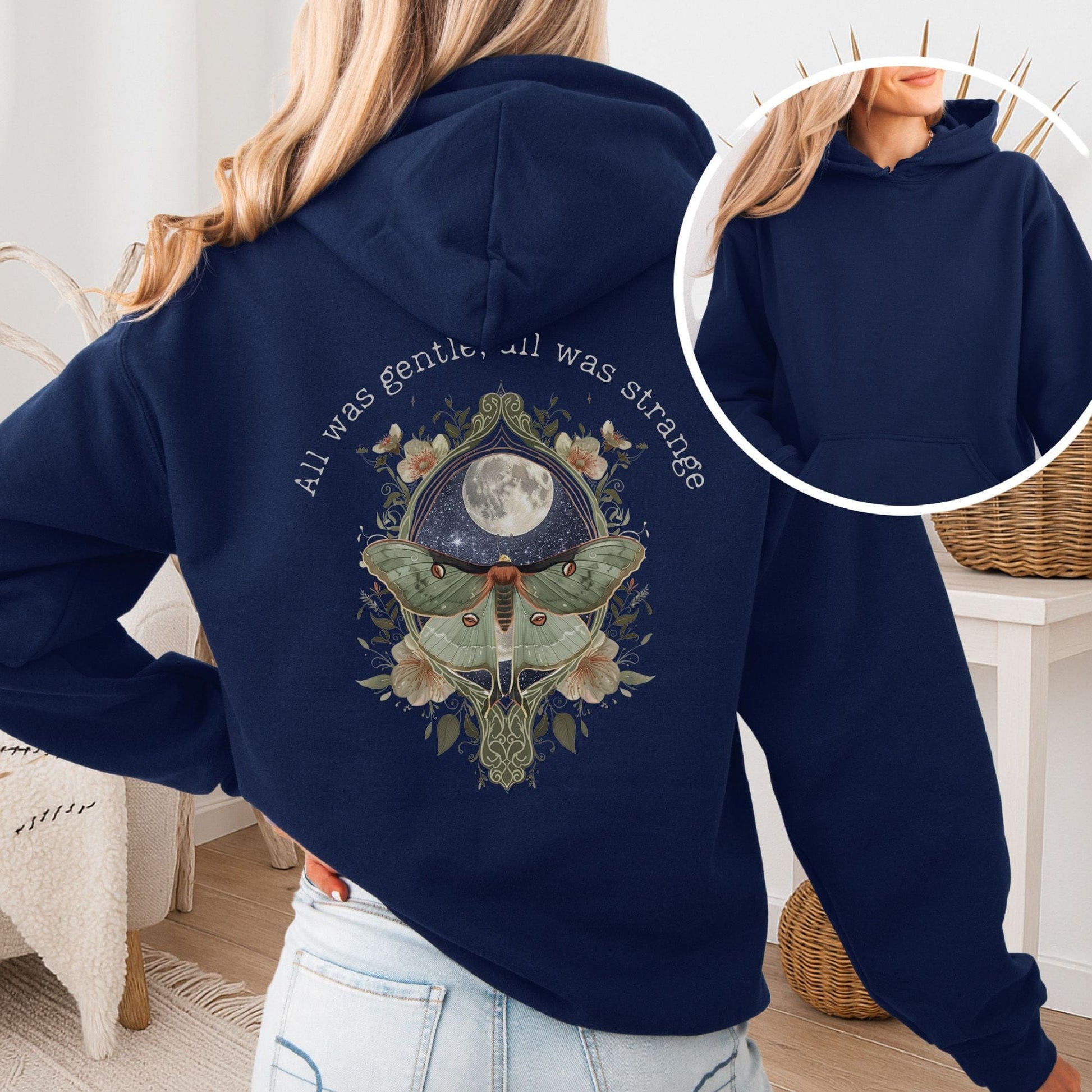 Hoodie Navy / S All Was Gentle All Was Strange Edgar Allan Poe Hoodie The Mystic Eden