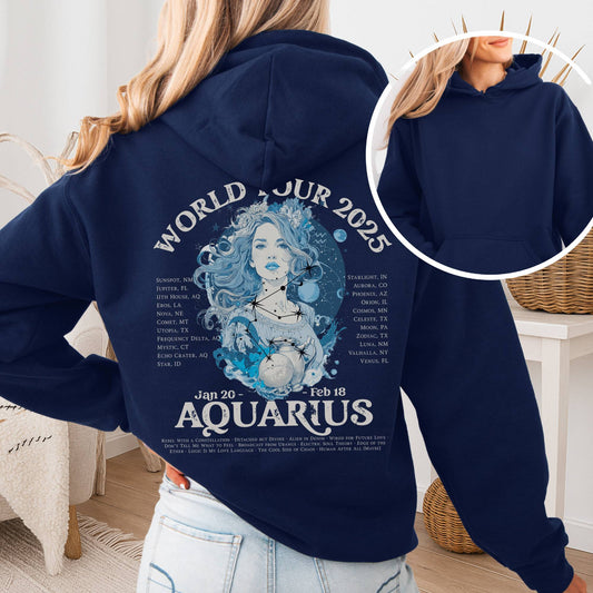 Hoodie Navy / S Aquarius Concert Hoodie - Zodiac World Tour 2025 Hoodie The Mystic Eden