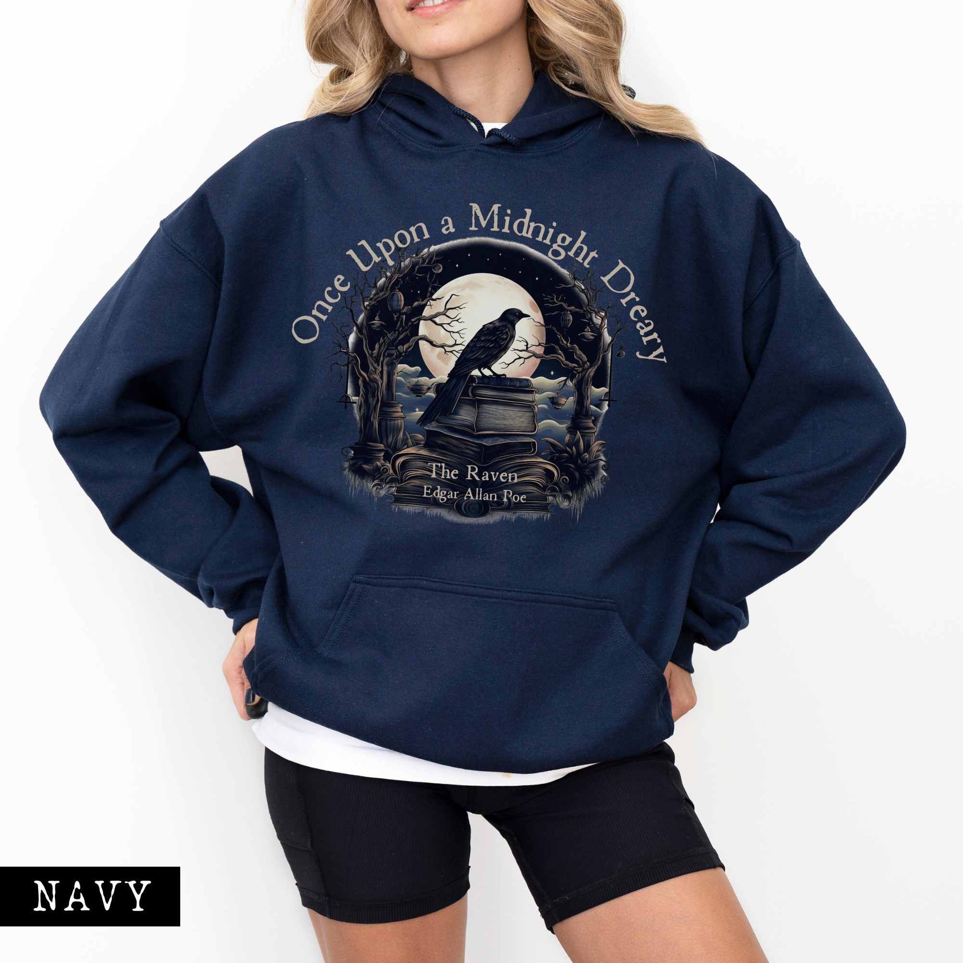 Hoodie Navy / S Once Upon a Midnight Dreary Edgar Allan Poe Hoodie The Mystic Eden