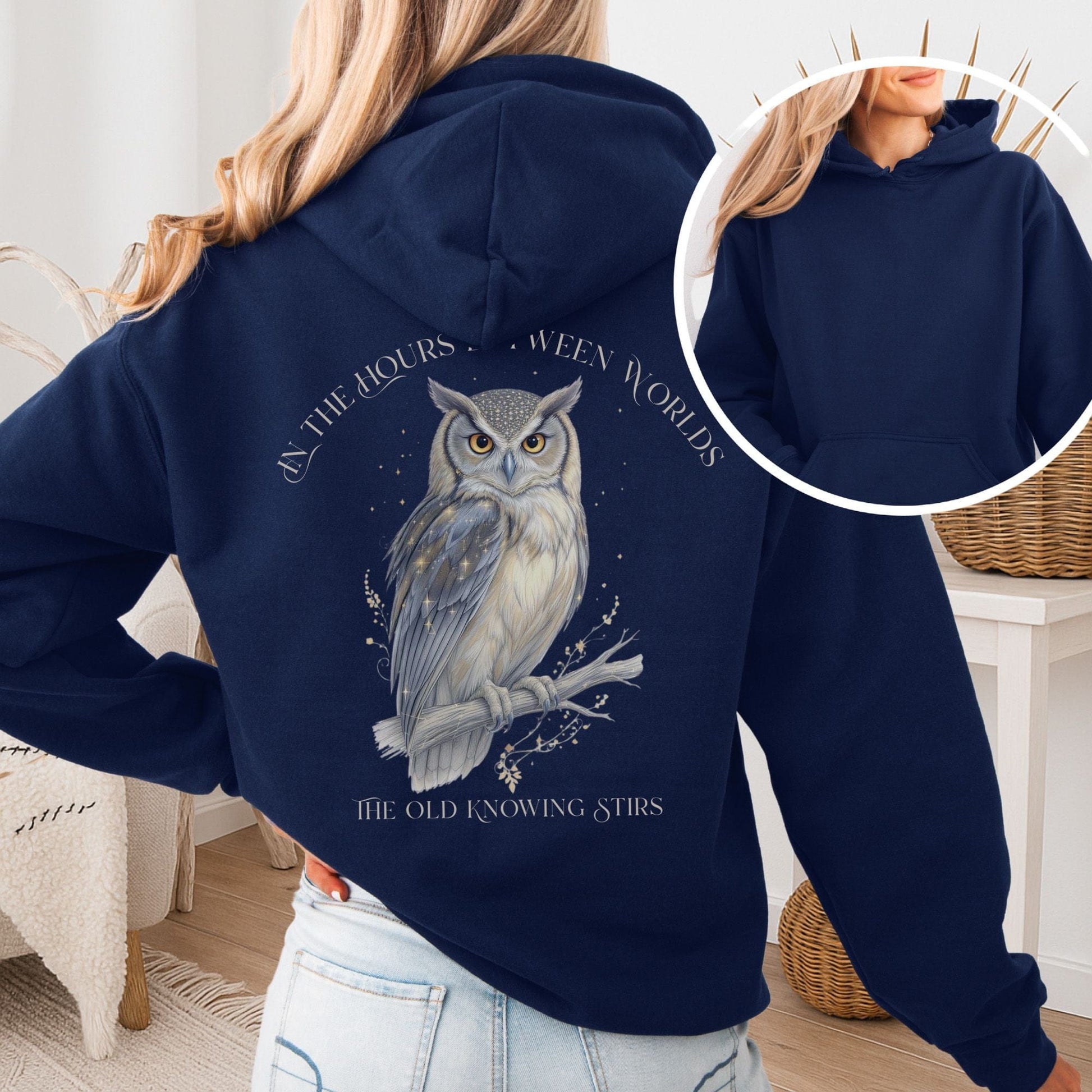 Hoodie Navy / S The Old Knowing Stirs Mystical Owl Hoodie The Mystic Eden