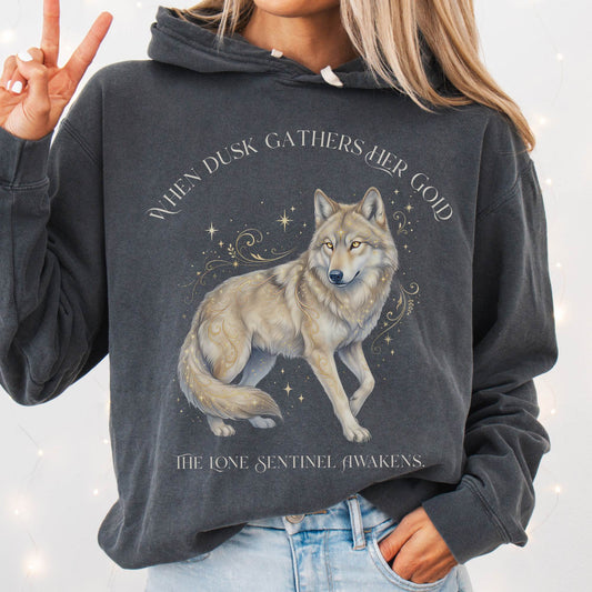 Hoodie Pepper / S When Dusk Gathers Her Gold Mystical Wolf Hoodie The Mystic Eden