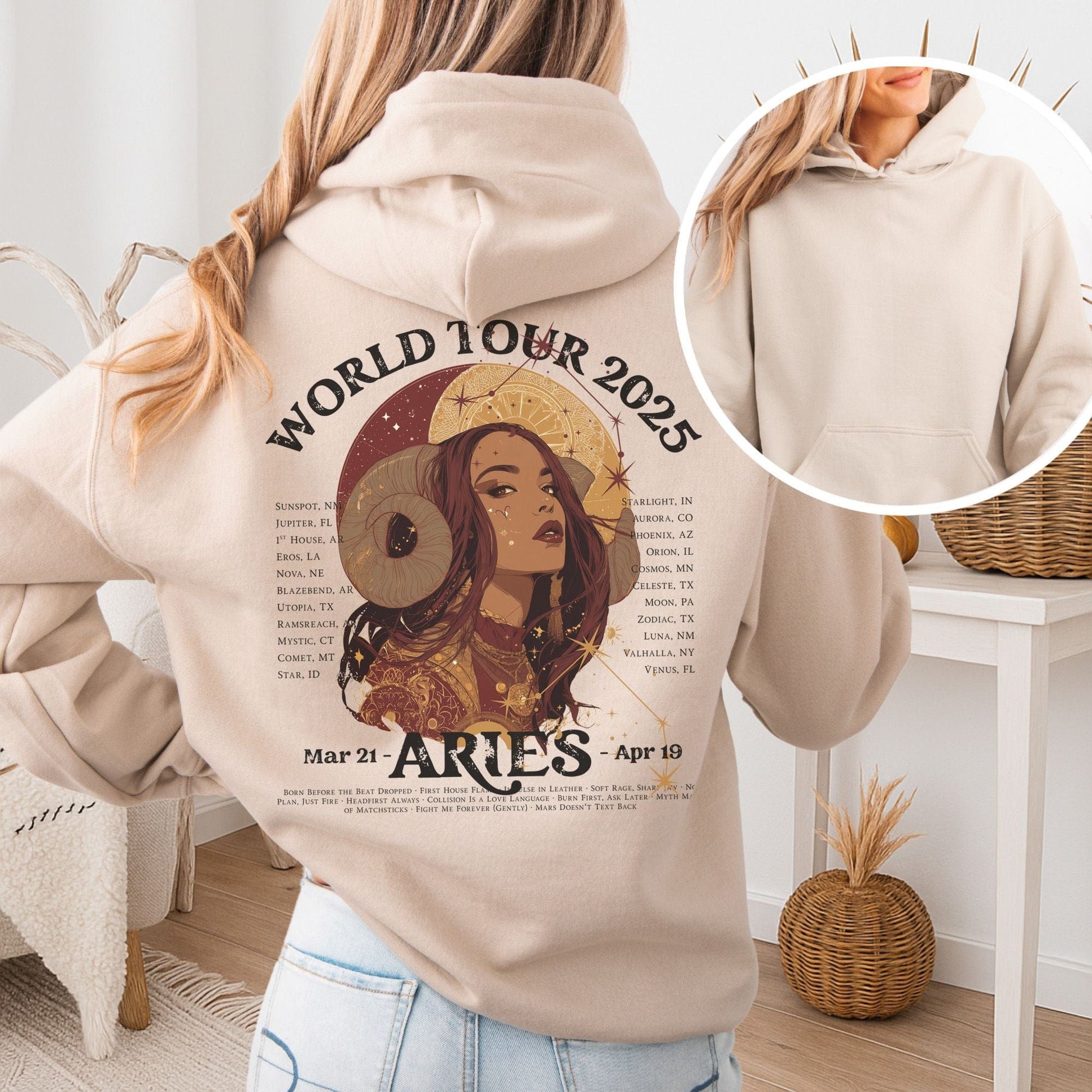 Hoodie Sand / S Aries Concert Hoodie - Zodiac World Tour 2025 Hoodie The Mystic Eden