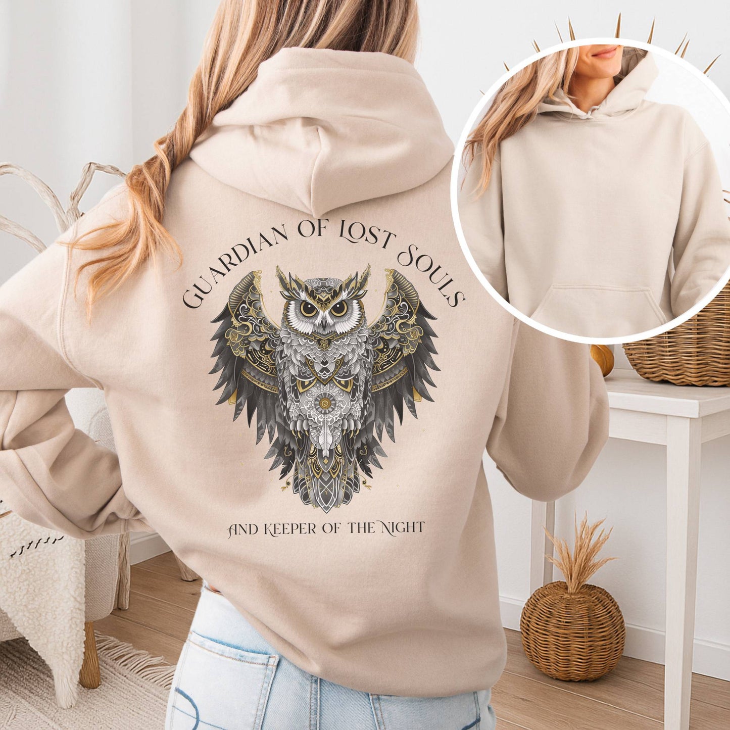 Hoodie Sand / S Guardian of Lost Souls Mythic Owl Hoodie The Mystic Eden