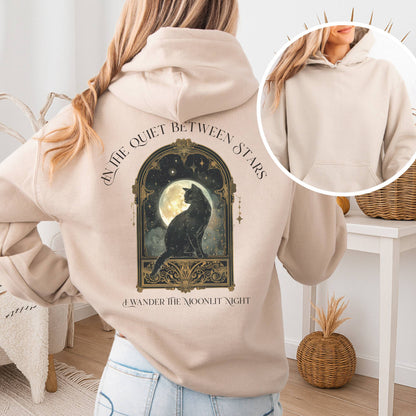 Hoodie Sand / S In the Quiet Between Stars Moonlit Cat Hoodie The Mystic Eden