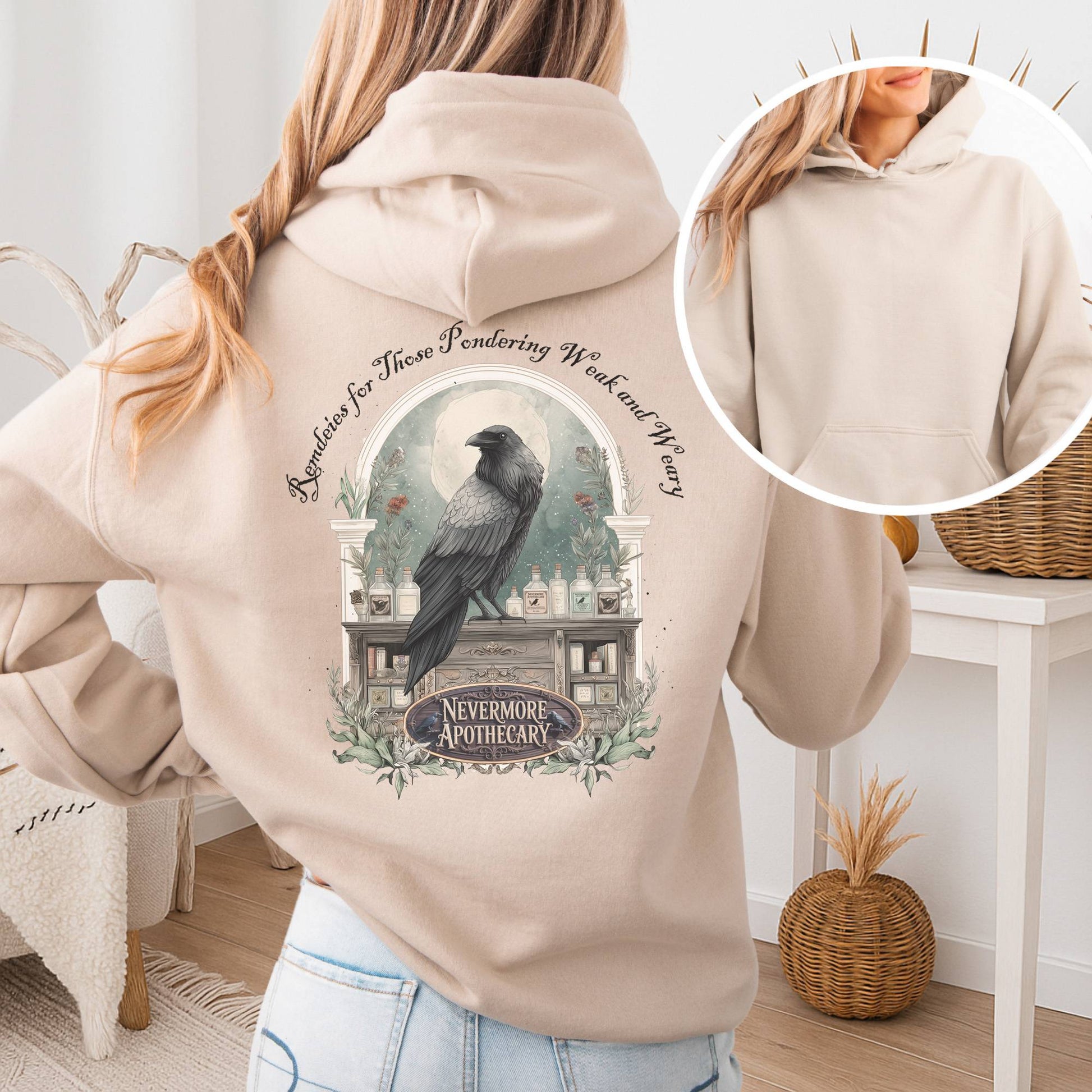 Hoodie Sand / S Nevermore Apothecary Edgar Allan Poe Hoodie The Mystic Eden