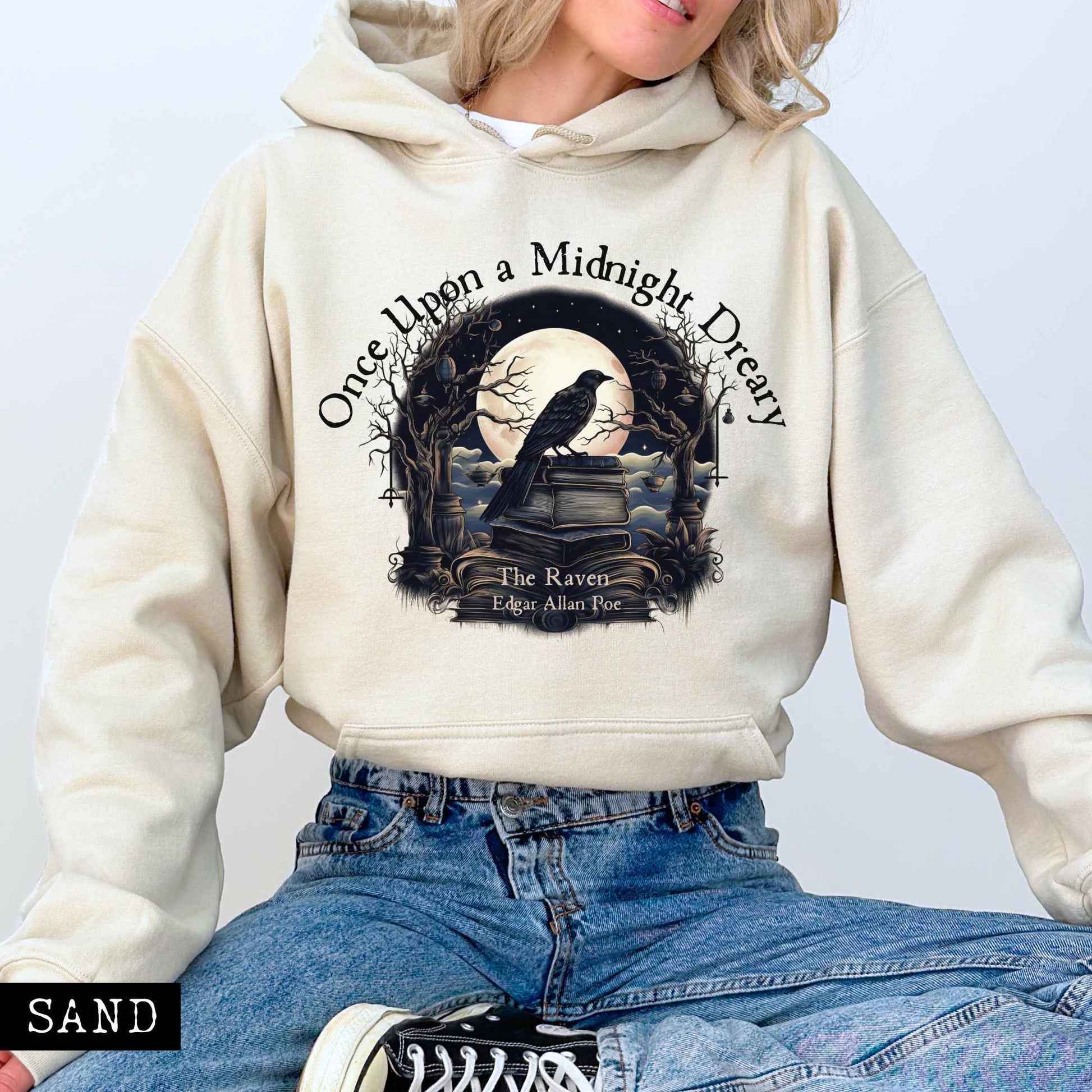 Hoodie Sand / S Once Upon a Midnight Dreary Edgar Allan Poe Hoodie The Mystic Eden
