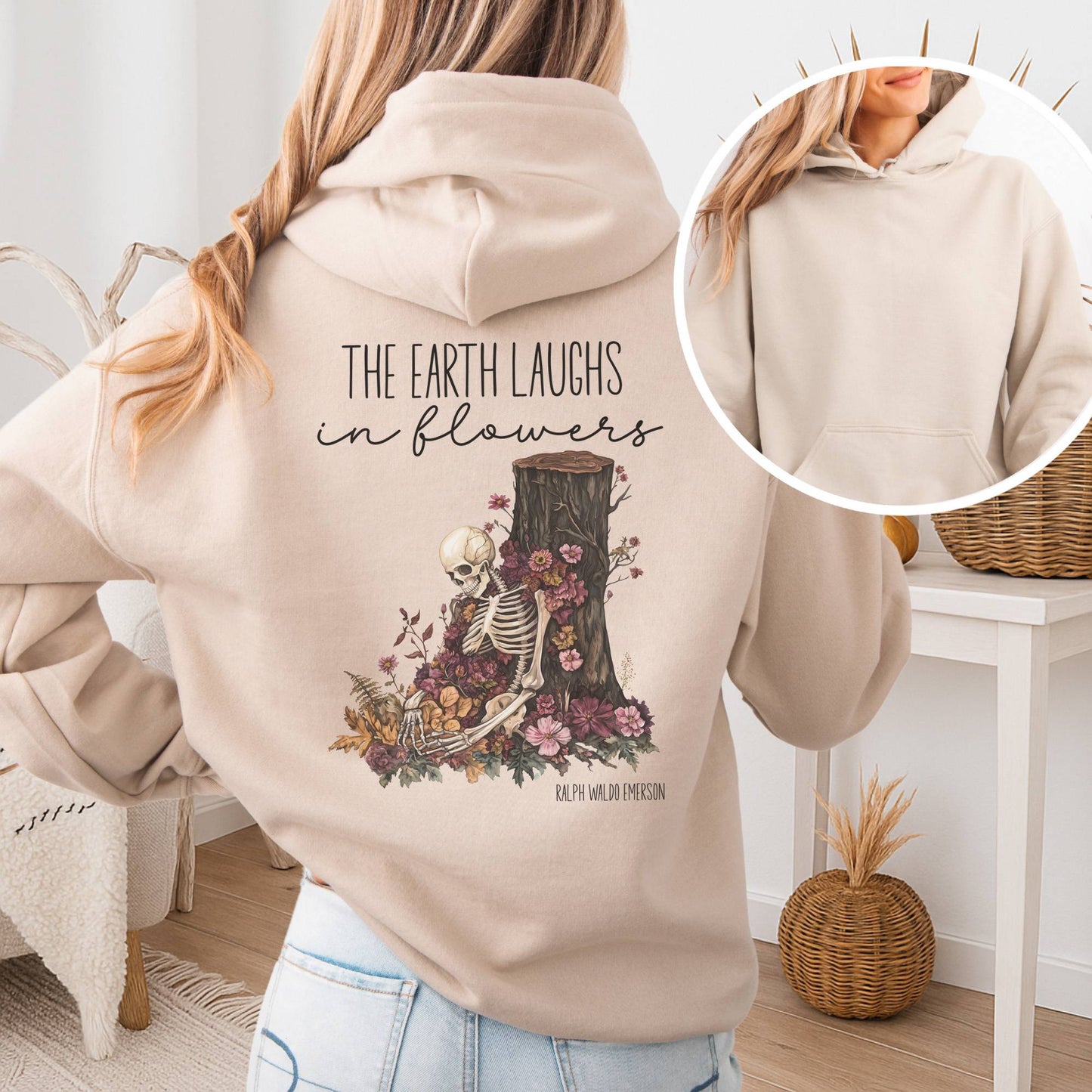 Hoodie Sand / S The Earth Laughs in Flowers Ralph Waldo Emerson Hoodie The Mystic Eden