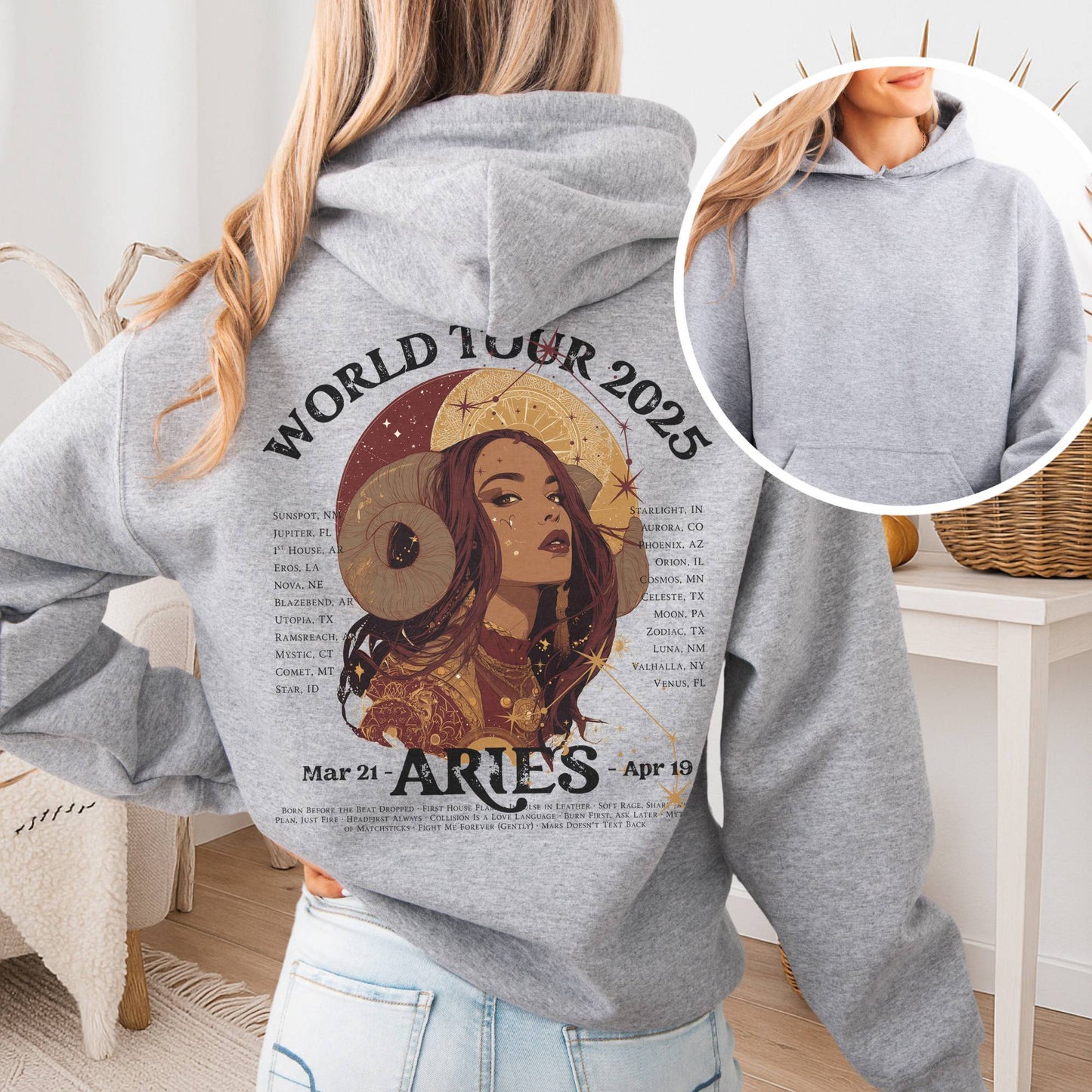 Hoodie Sport Grey / S Aries Concert Hoodie - Zodiac World Tour 2025 Hoodie The Mystic Eden