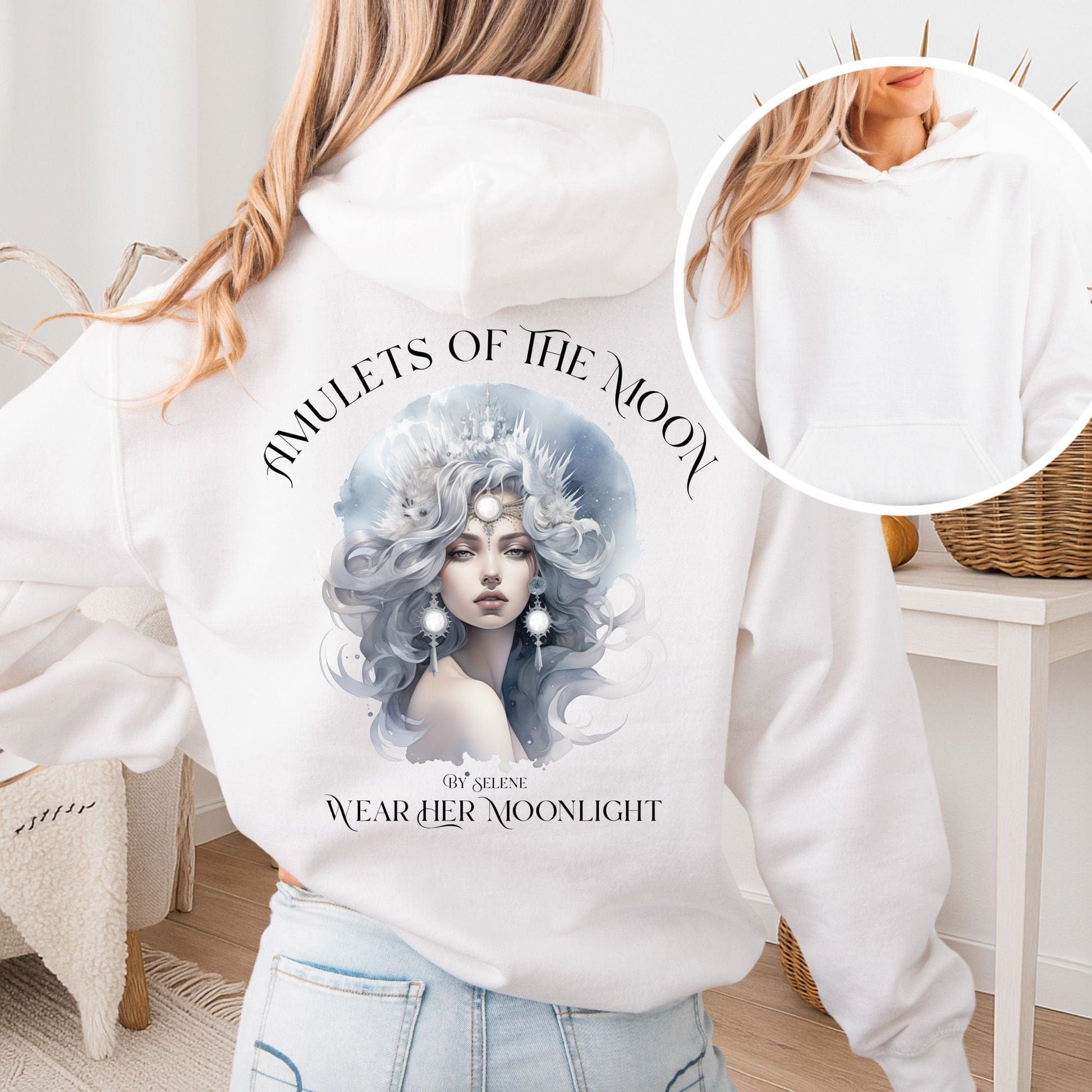 Hoodie White / S Amulets of the Moon Hoodie – Celestial Goddess Tee The Mystic Eden