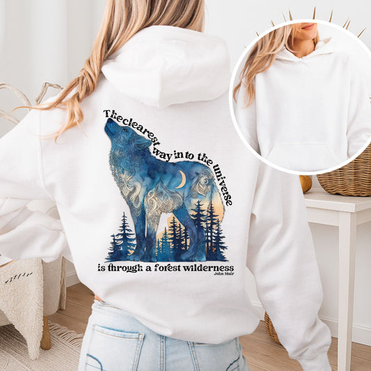 Hoodie White / S Forest Wilderness Wolf Hoodie – Nature Quote Tee The Mystic Eden