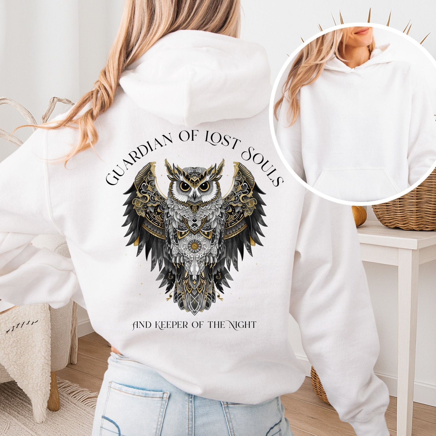 Hoodie White / S Guardian of Lost Souls Mythic Owl Hoodie The Mystic Eden
